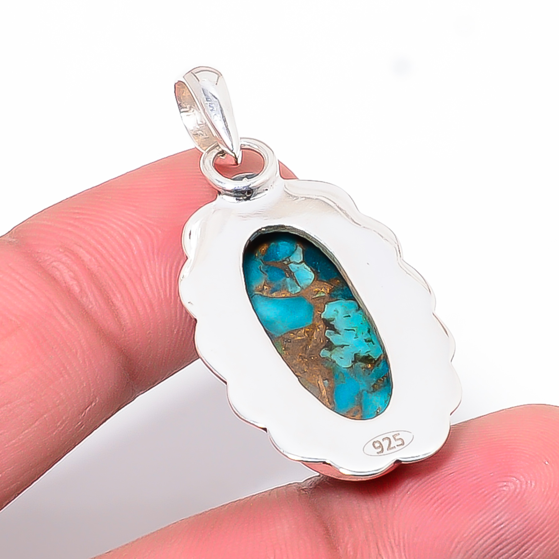 Copper Blue Turquoise 925 Solid Sterling Silver Pendant