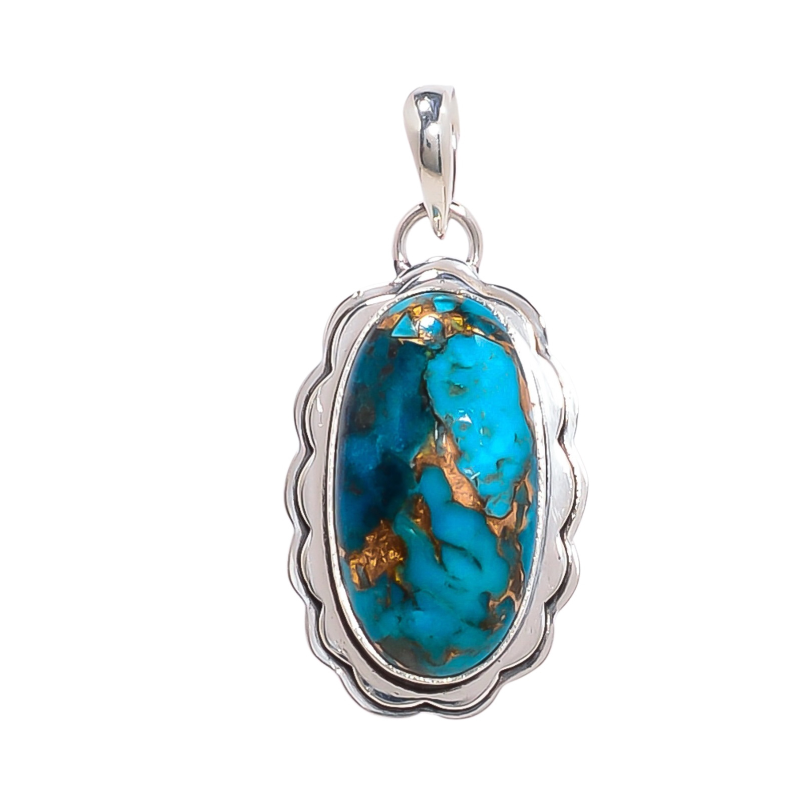 Copper Blue Turquoise 925 Solid Sterling Silver Pendant