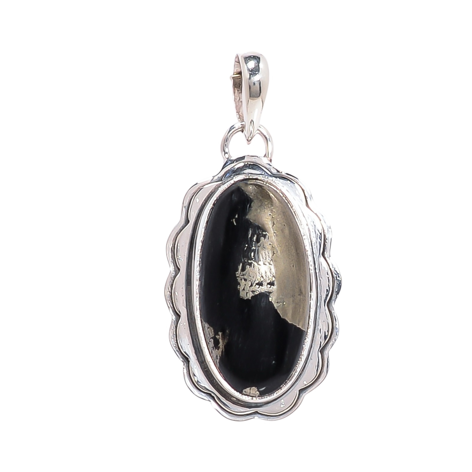 Healer'S Gold Pyrite In Magnetite 925 Solid Sterling Silver Pendant