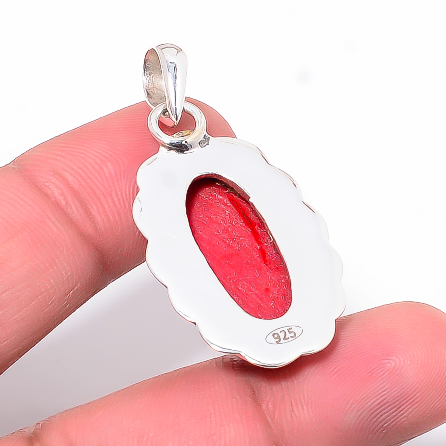 Red Coral - Simulated 925 Solid Sterling Silver Pendant