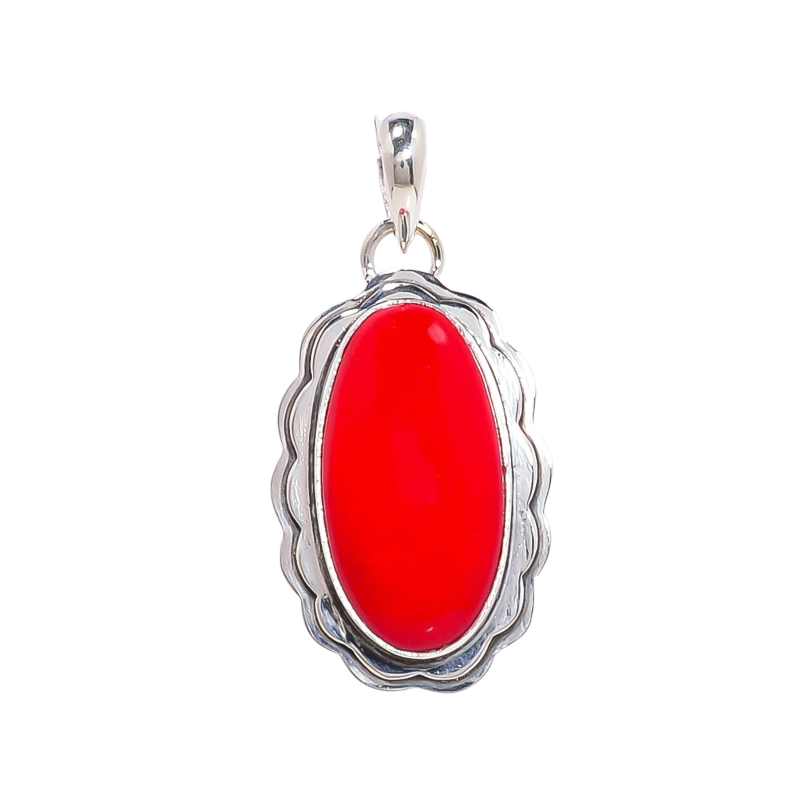 Red Coral - Simulated 925 Solid Sterling Silver Pendant