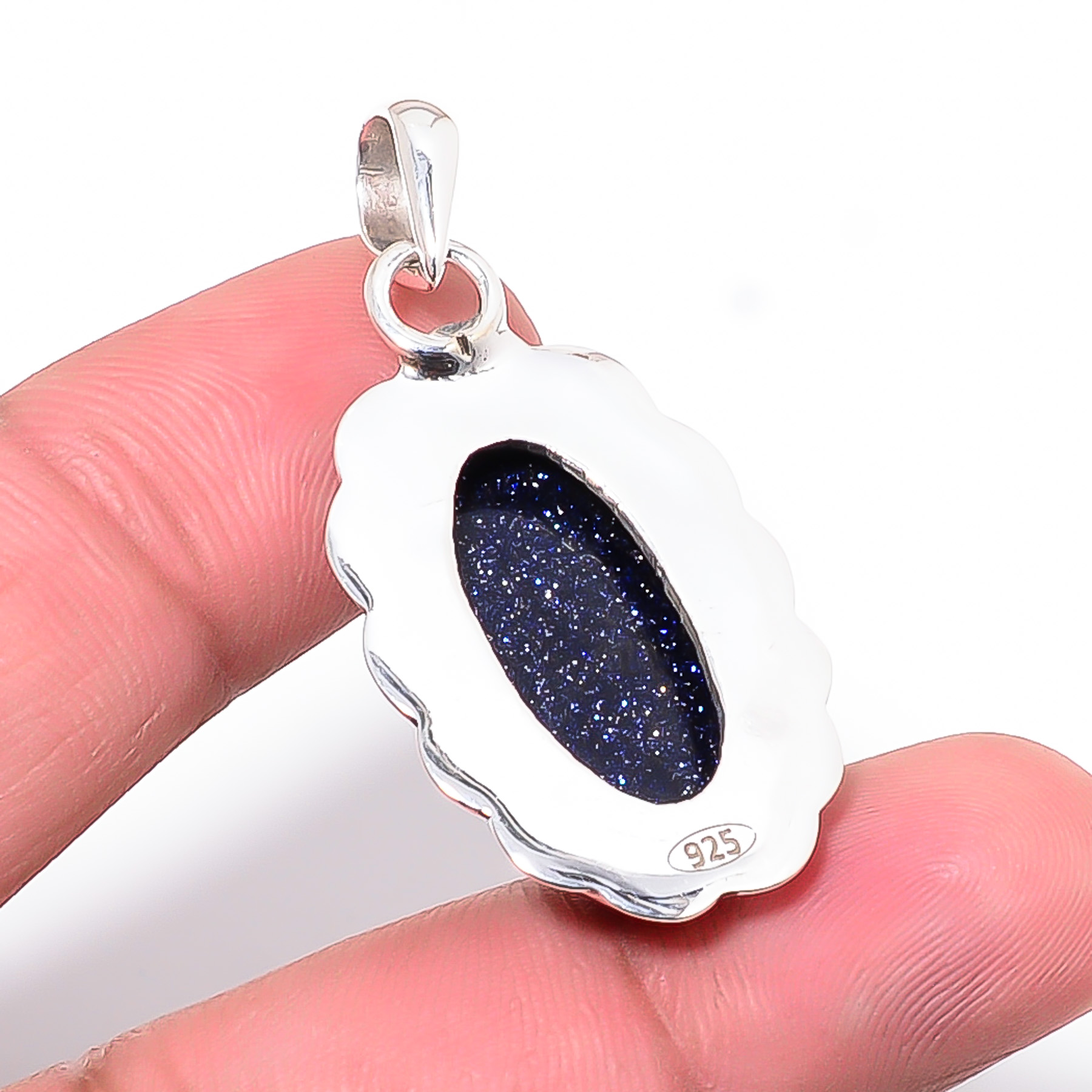 Blue Sunstone - Simulated 925 Solid Sterling Silver Pendant