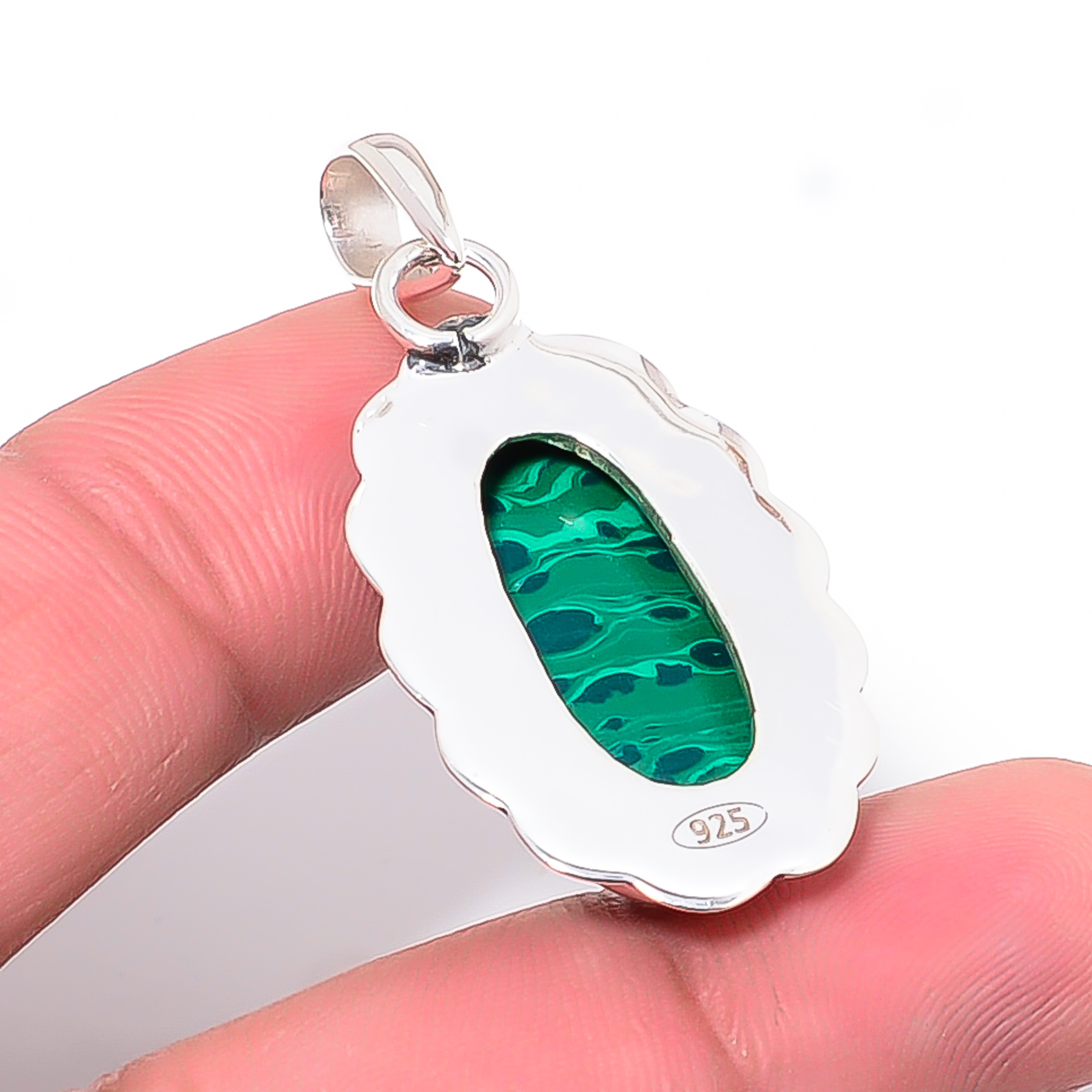 Malachite - Simulated 925 Solid Sterling Silver Pendant