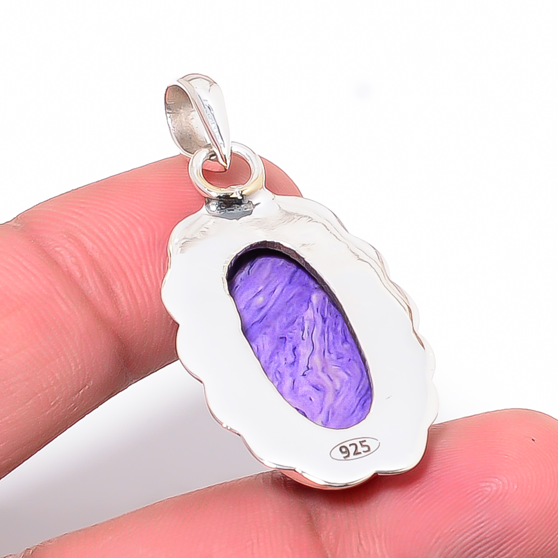 Purple Charoite - Simulated 925 Solid Sterling Silver Pendant
