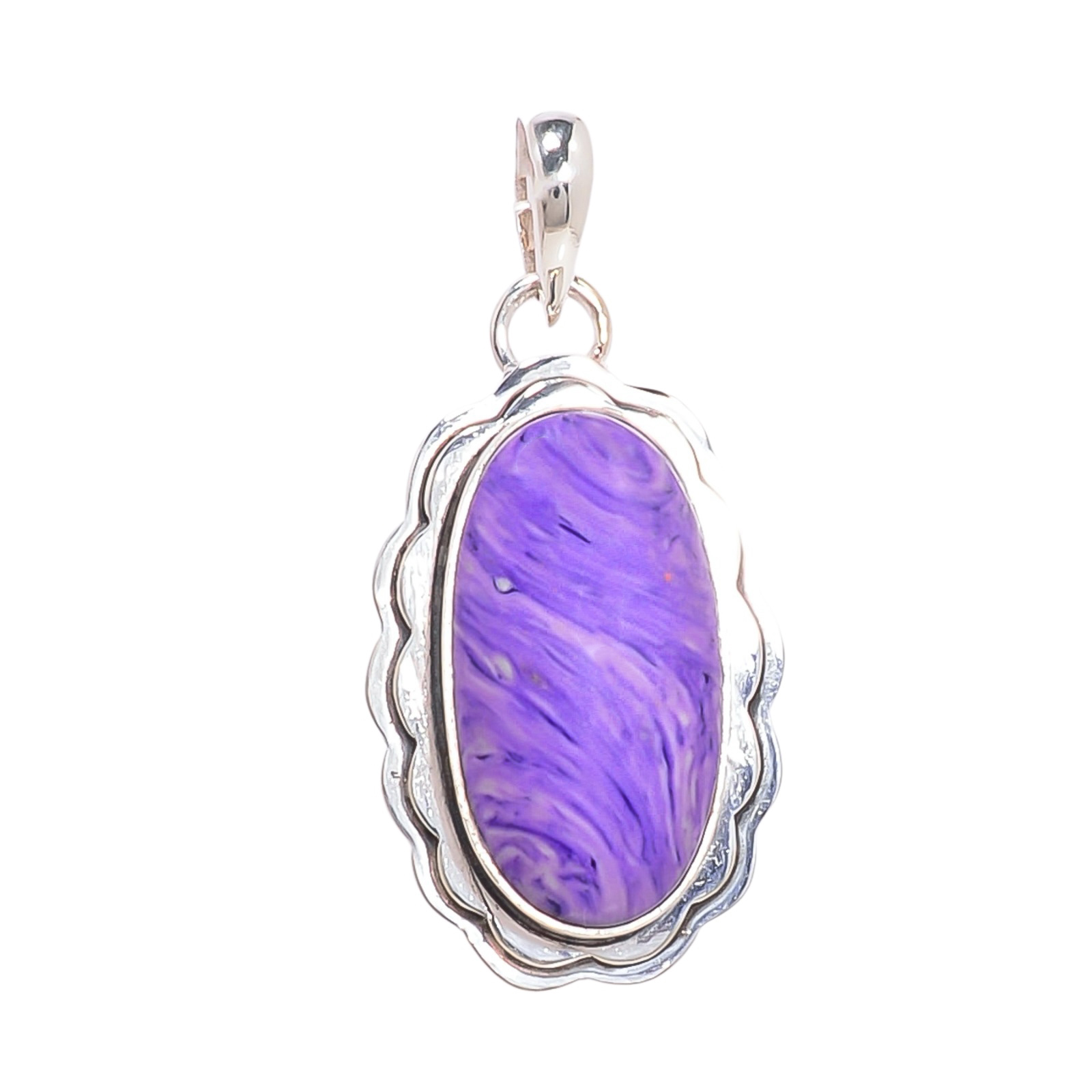 Purple Charoite - Simulated 925 Solid Sterling Silver Pendant