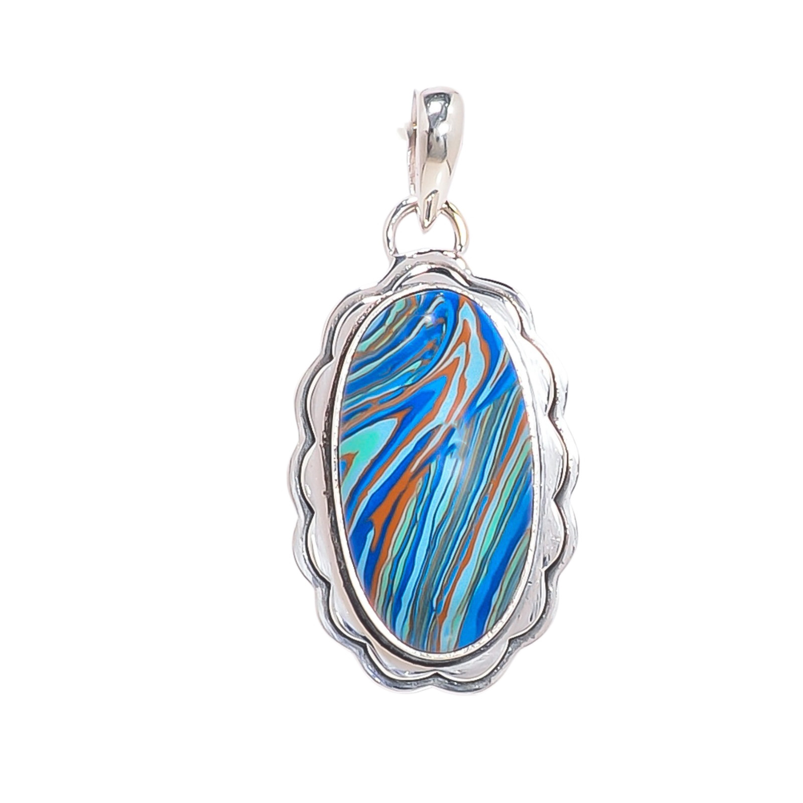 Blue Rainbow Calsilica - Simulated 925 Solid Sterling Silver Pendant