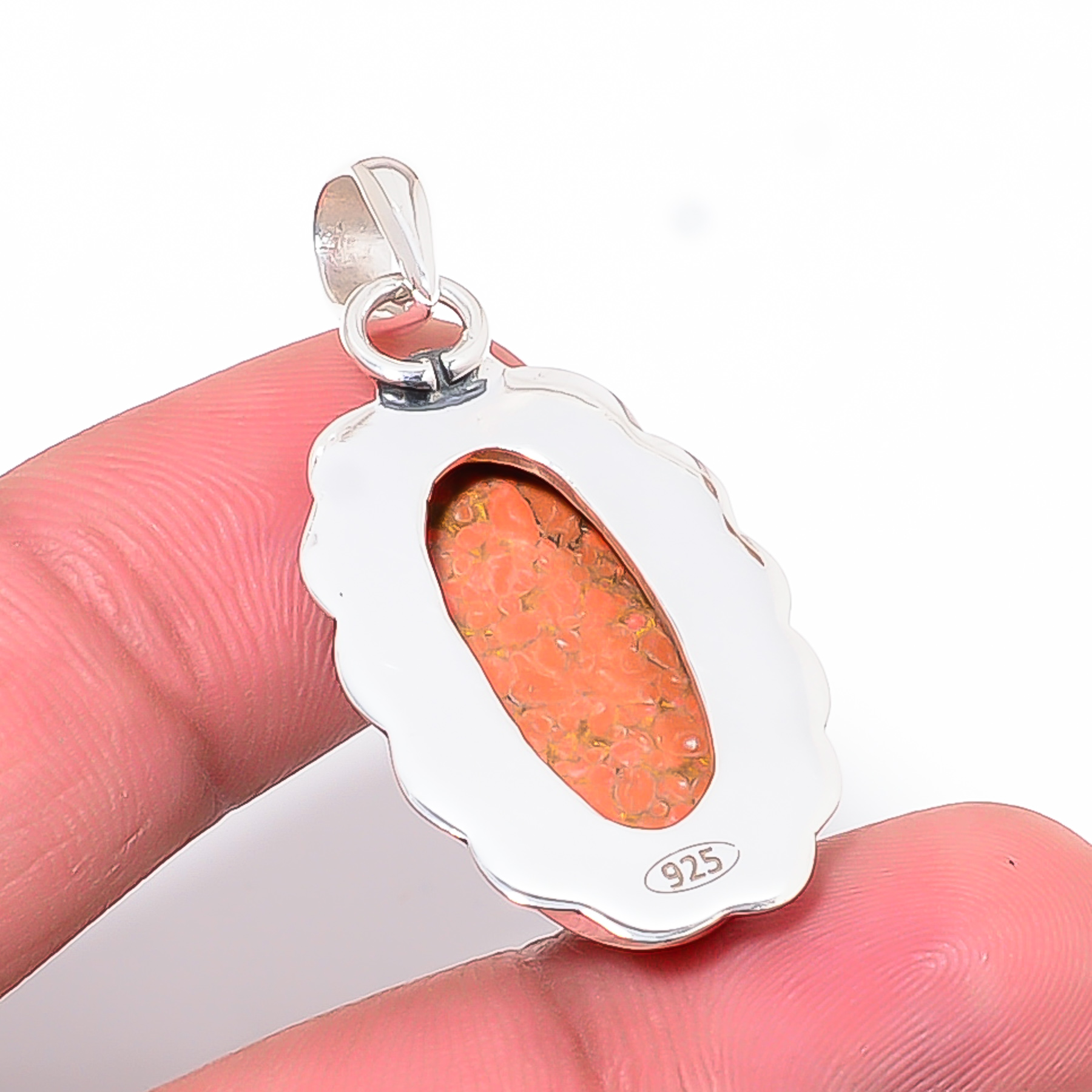 Copper Red Turquoise - Simulated 925 Solid Sterling Silver Pendant