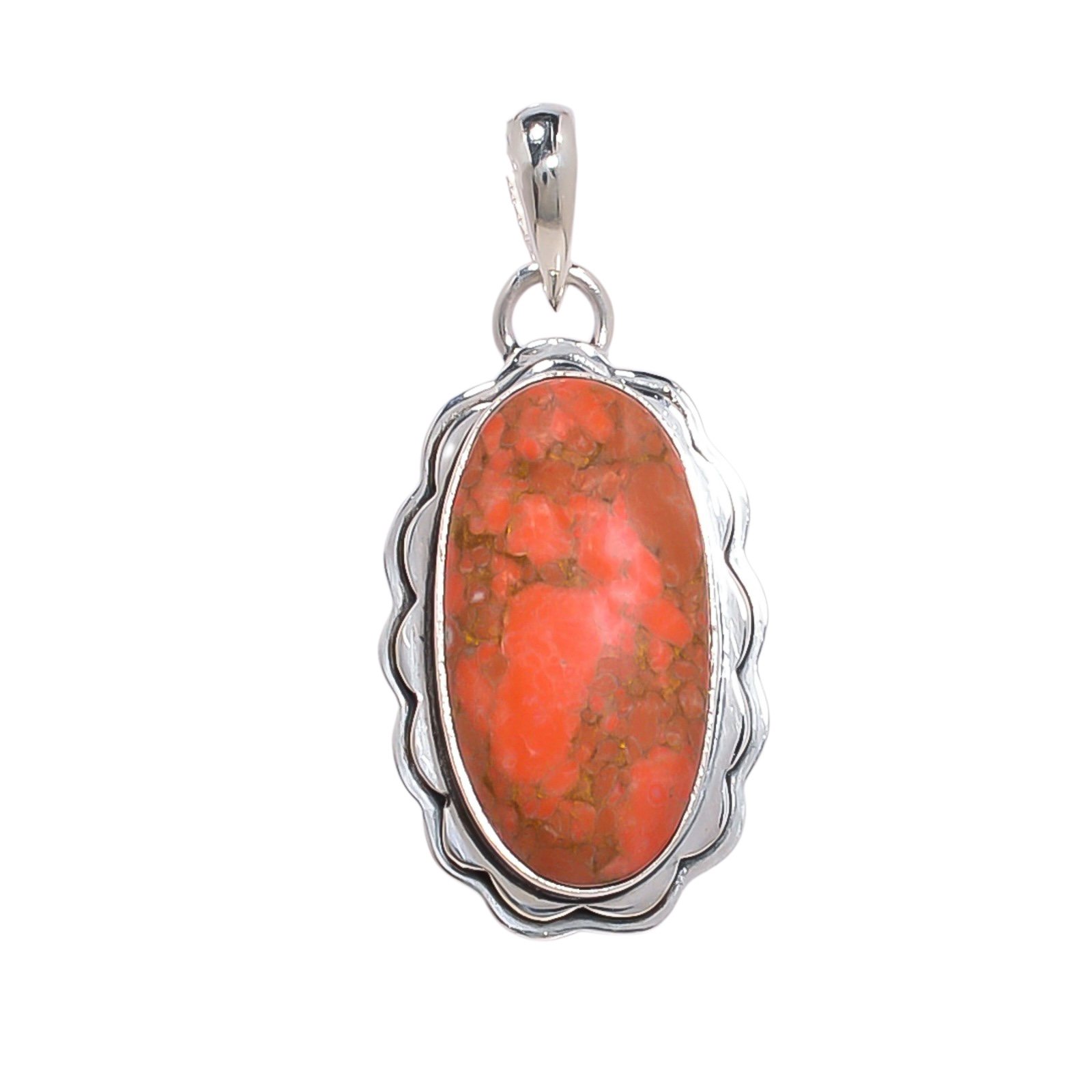 Copper Red Turquoise - Simulated 925 Solid Sterling Silver Pendant