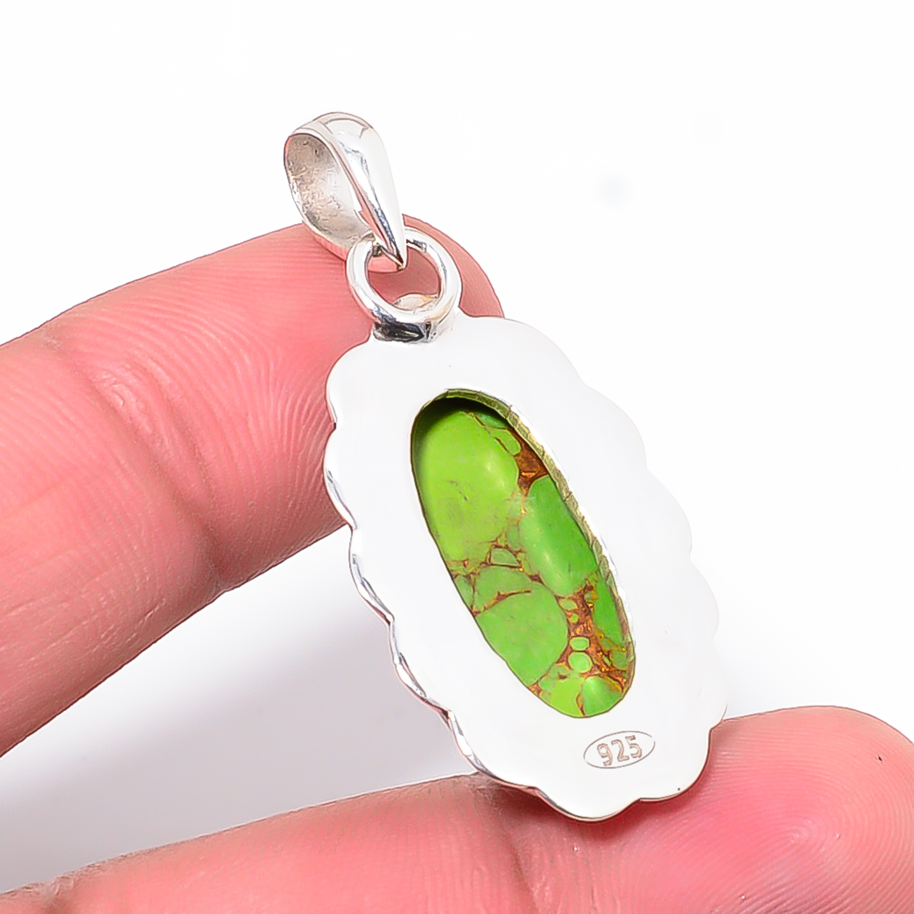 Copper Green Turquoise - Simulated 925 Solid Sterling Silver Pendant