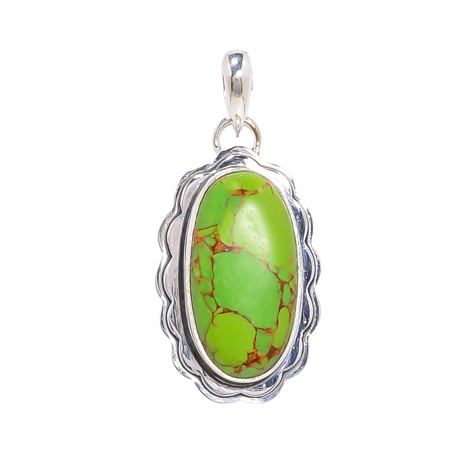 Copper Green Turquoise - Simulated 925 Solid Sterling Silver Pendant