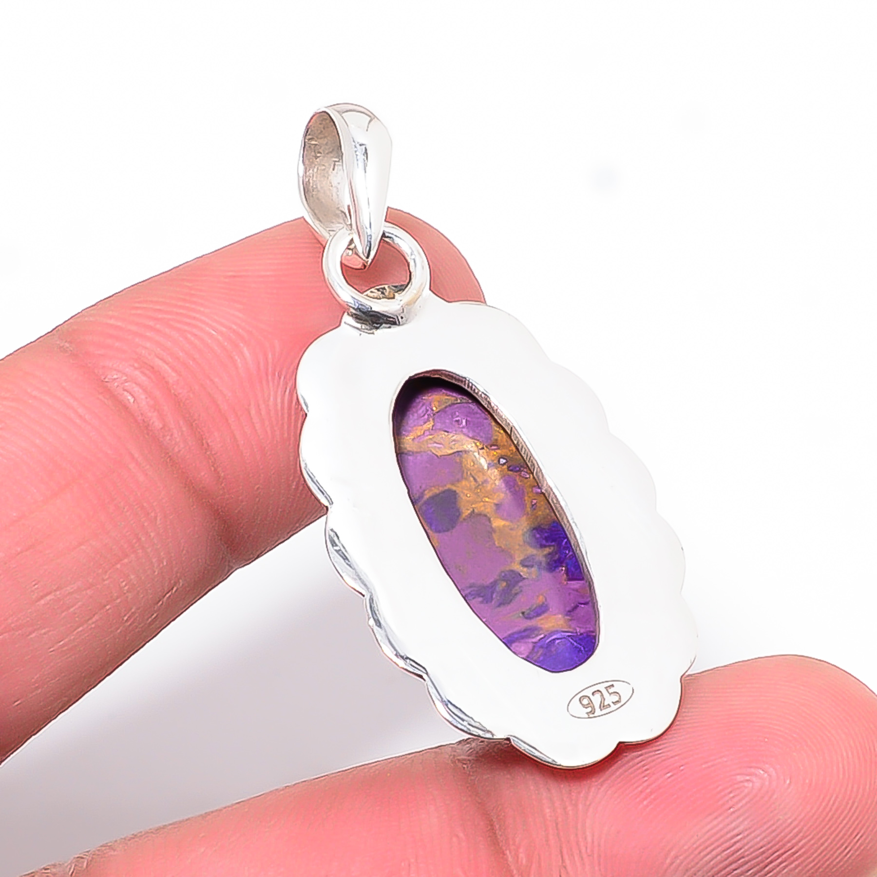 Copper Purple Turquoise - Simulated 925 Solid Sterling Silver Pendant