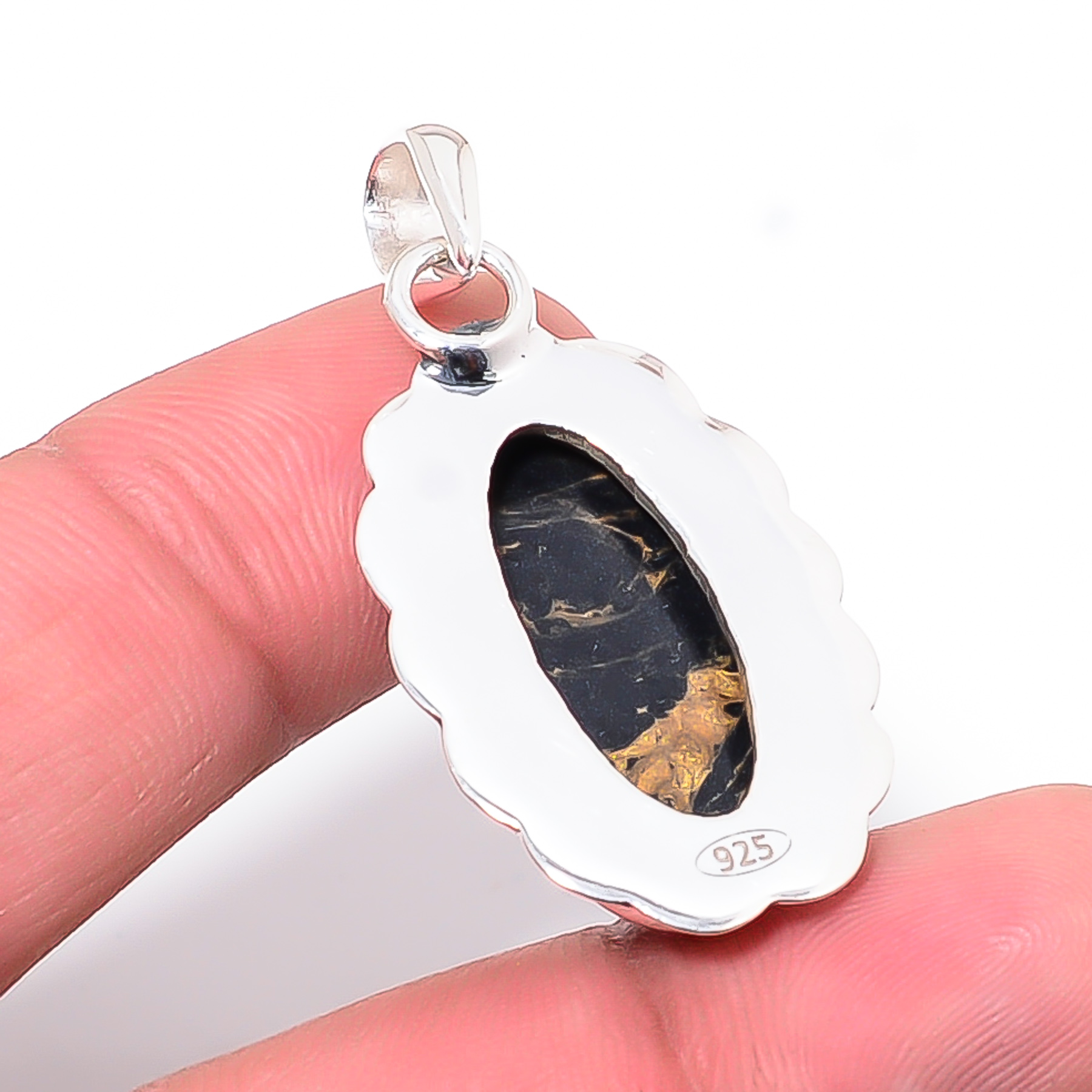 Copper Black Turquoise - Simulated 925 Solid Sterling Silver Pendant