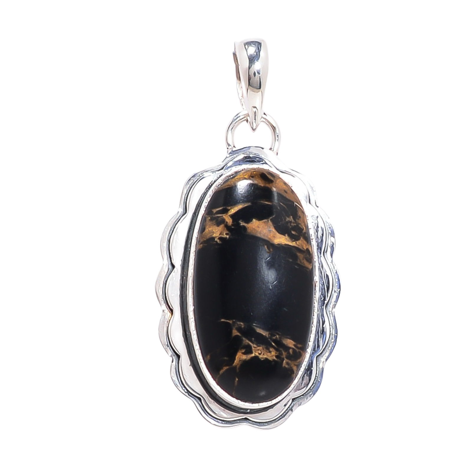 Copper Black Turquoise - Simulated 925 Solid Sterling Silver Pendant