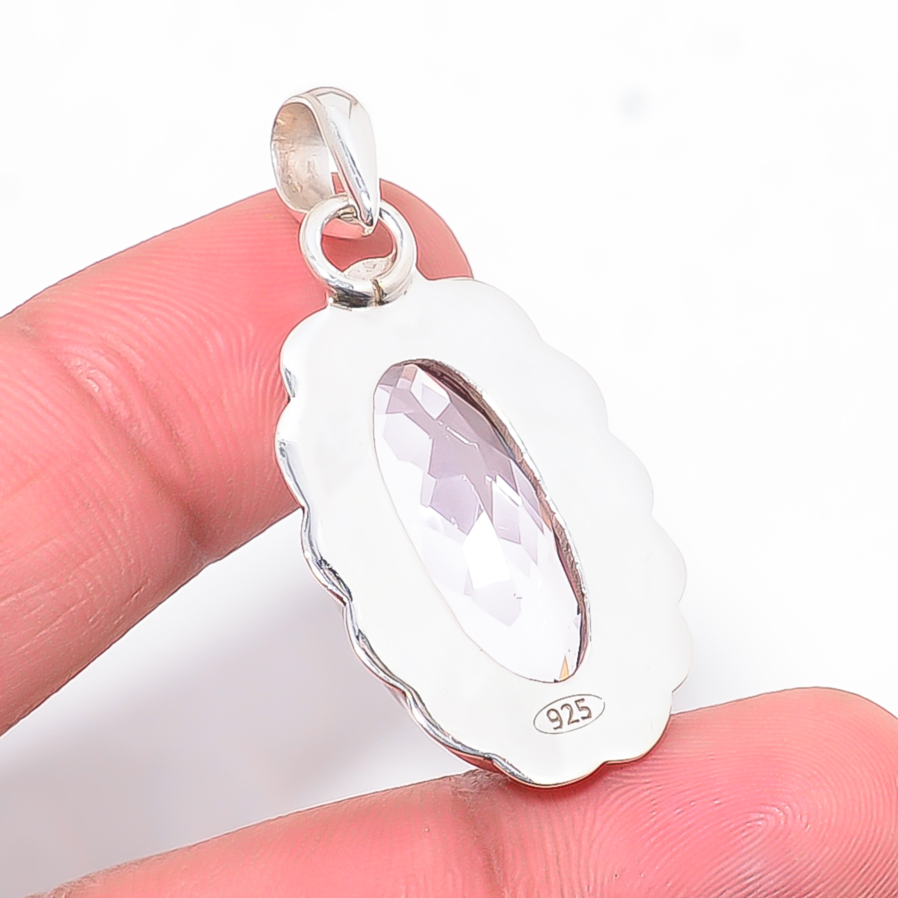Pink Kunzite - Simulated 925 Solid Sterling Silver Pendant