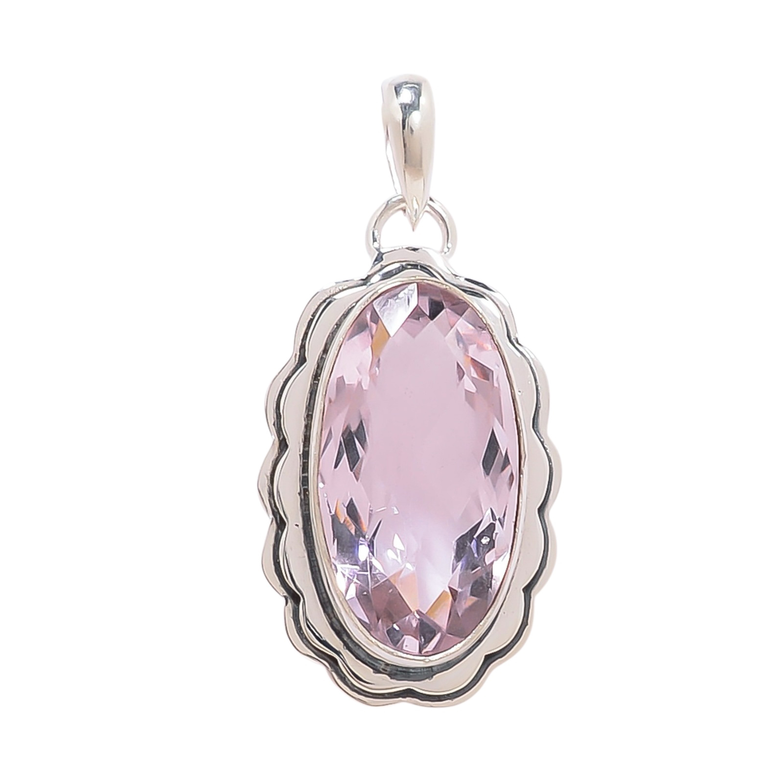 Pink Kunzite - Simulated 925 Solid Sterling Silver Pendant
