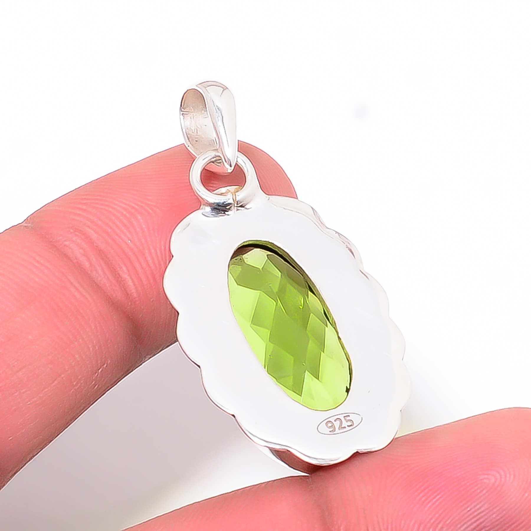 Peridot - Simulated 925 Solid Sterling Silver Pendant