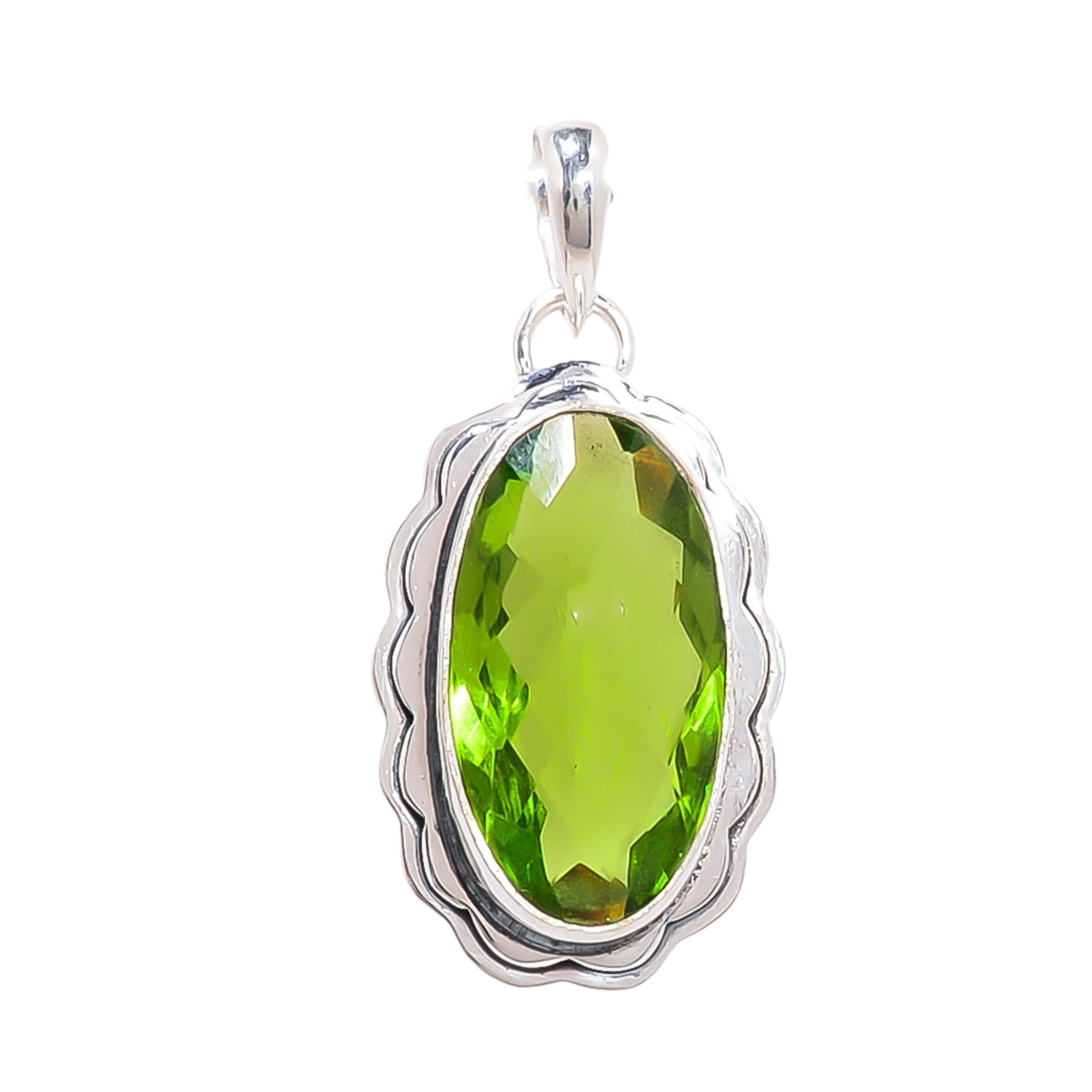 Peridot - Simulated 925 Solid Sterling Silver Pendant