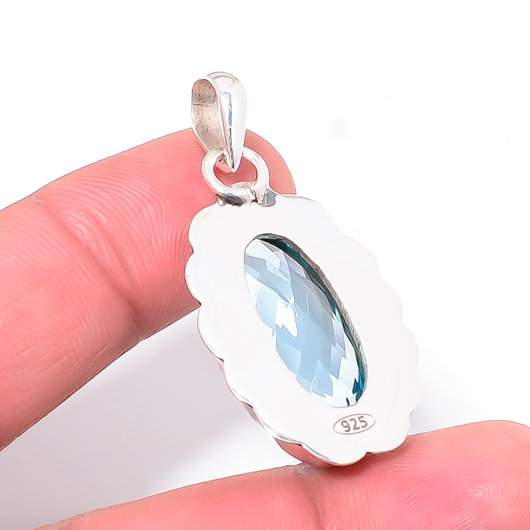 Blue Topaz - Simulated 925 Solid Sterling Silver Pendant