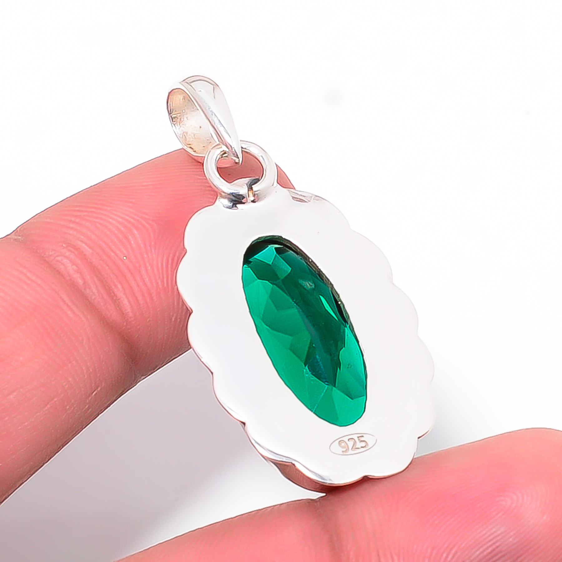 Chrome Diopside - Simulated 925 Solid Sterling Silver Pendant
