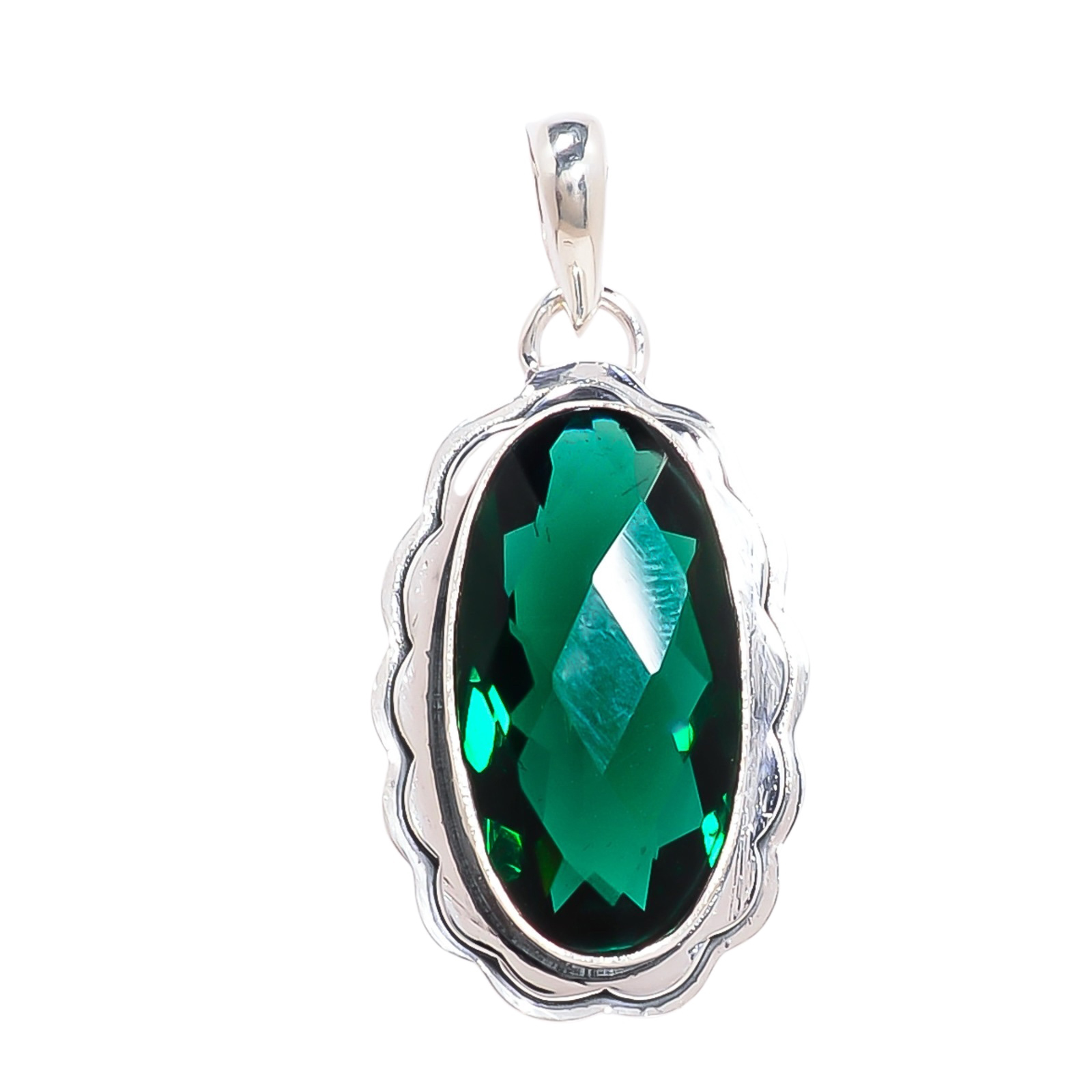 Chrome Diopside - Simulated 925 Solid Sterling Silver Pendant
