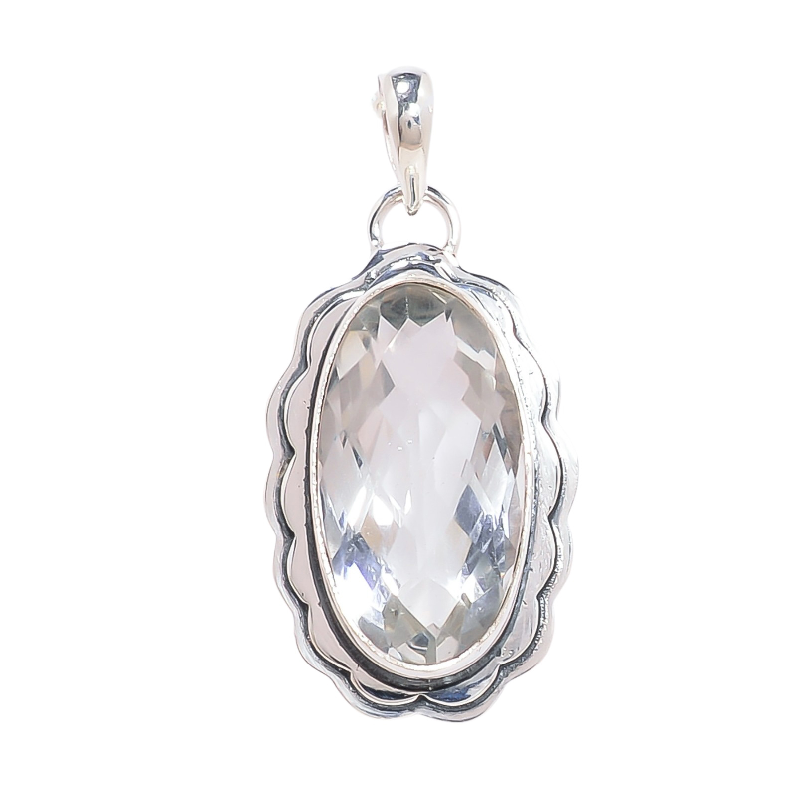White Topaz - Simulated 925 Solid Sterling Silver Pendant
