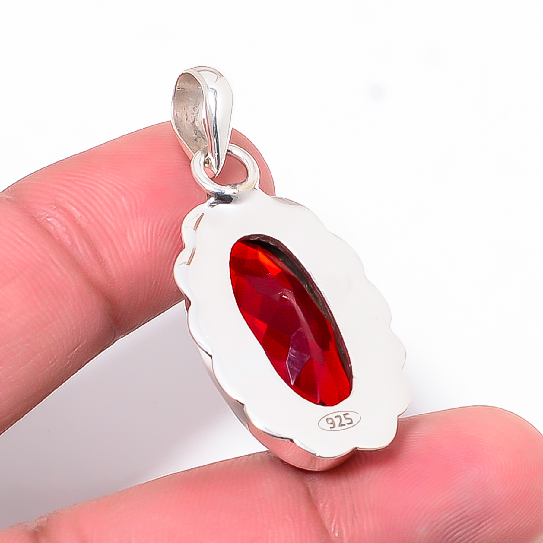Red Garnet - Simulated 925 Solid Sterling Silver Pendant