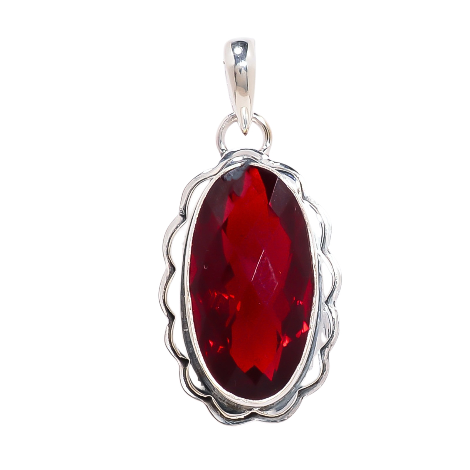 Red Garnet - Simulated 925 Solid Sterling Silver Pendant
