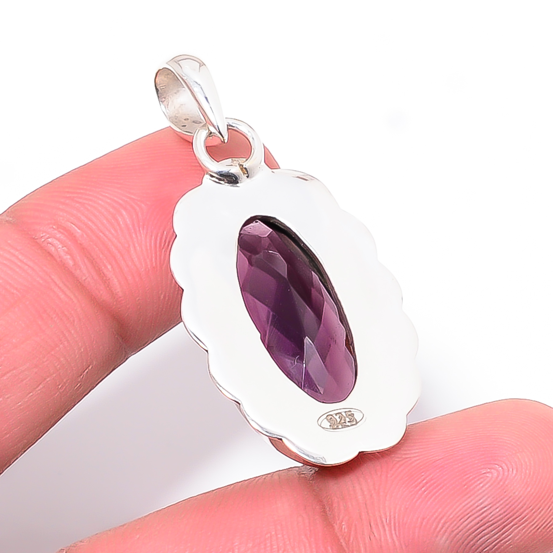Purple Amethyst - Simulated 925 Solid Sterling Silver Pendant