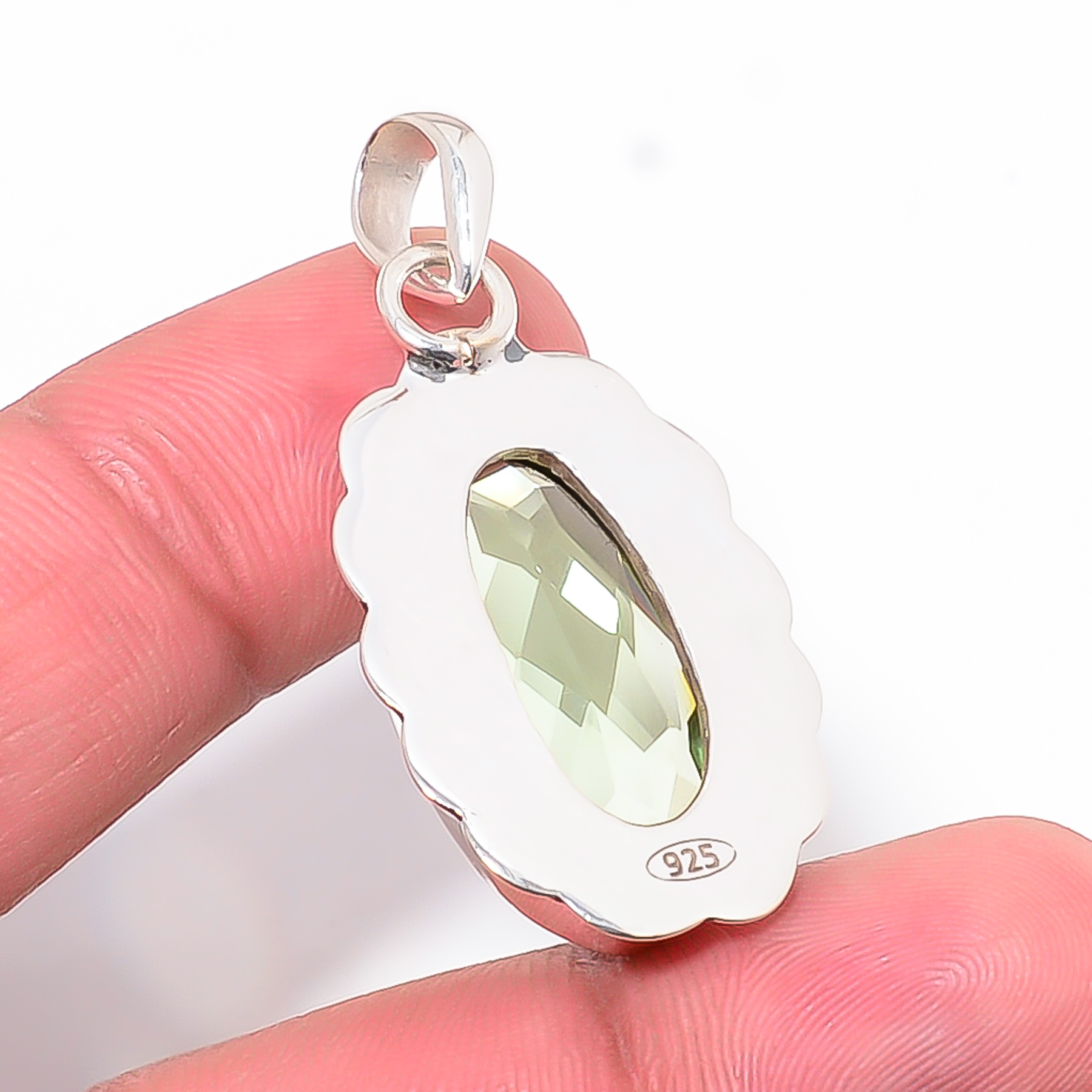 Green Amethyst - Simulated 925 Solid Sterling Silver Pendant