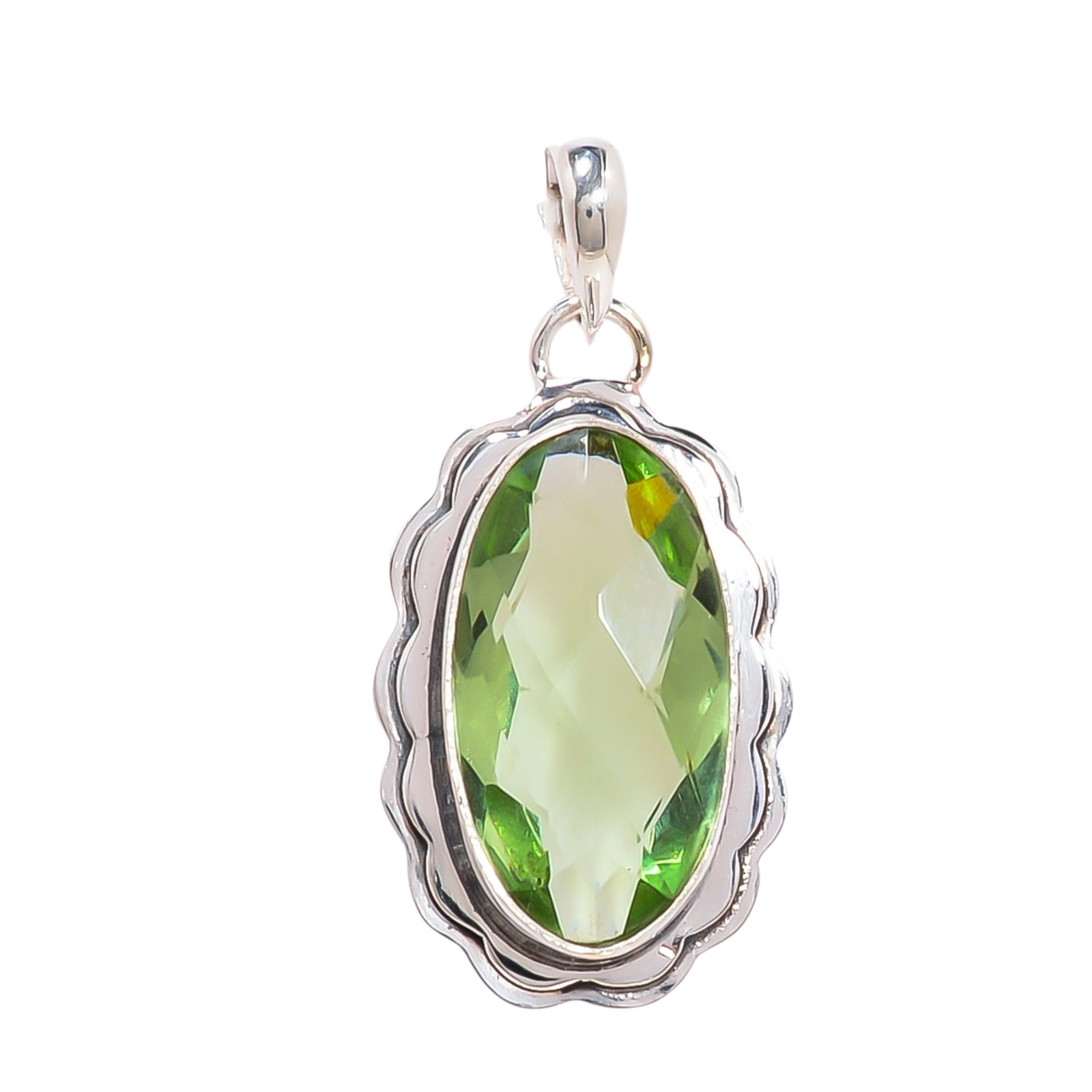 Green Amethyst - Simulated 925 Solid Sterling Silver Pendant