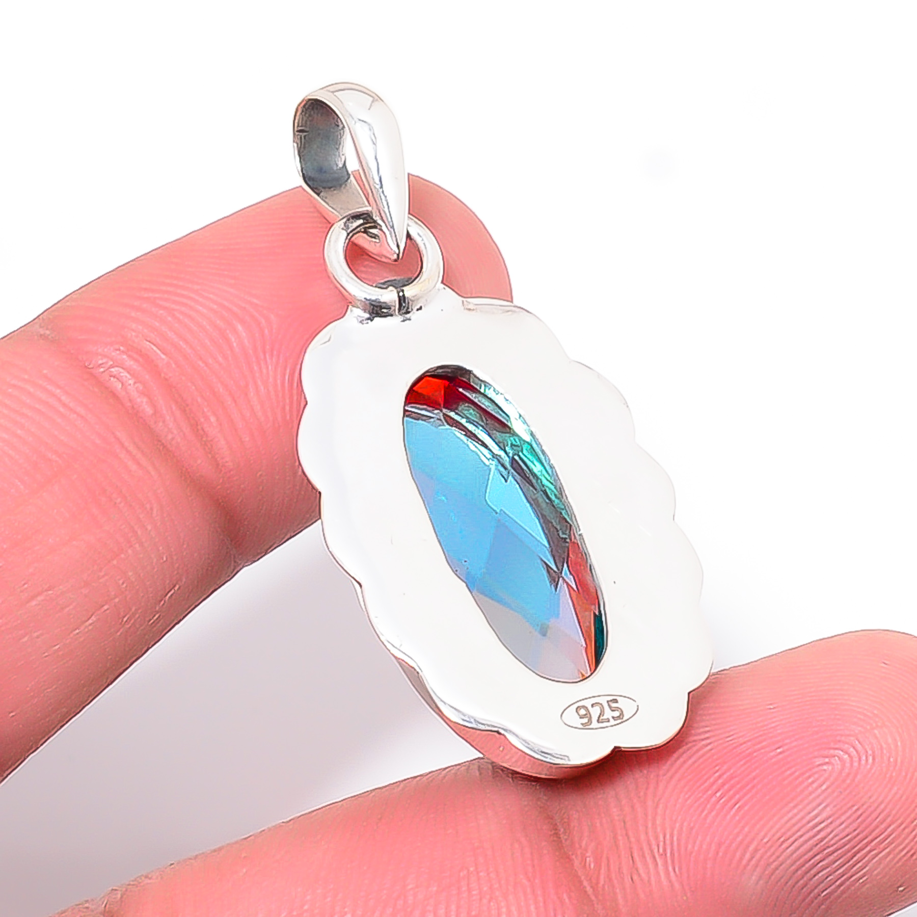 Black Rainbow Mystic Fire Topaz - Simulated 925 Solid Sterling Silver Pendant