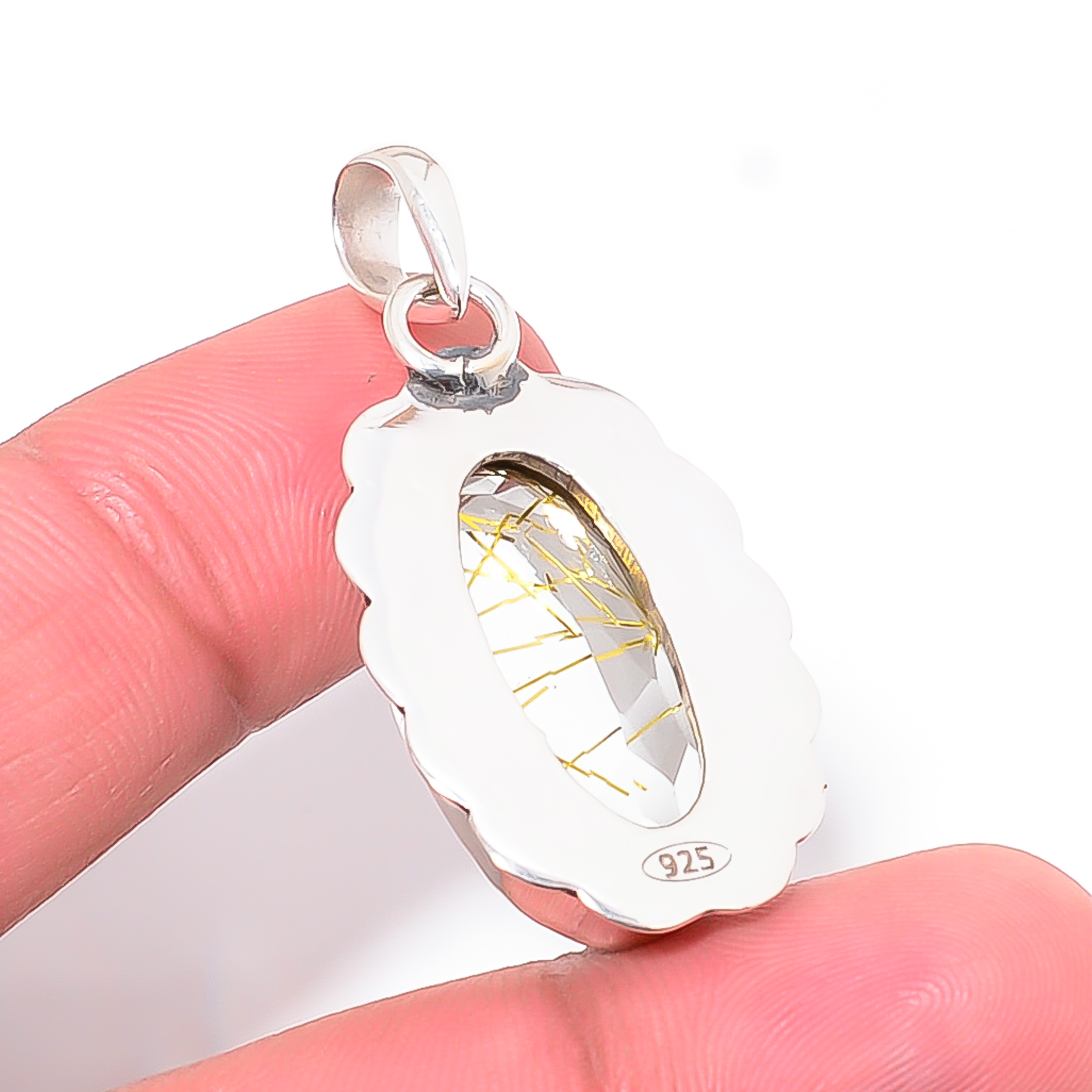 Golden Rutilated Quartz - Simulated 925 Solid Sterling Silver Pendant