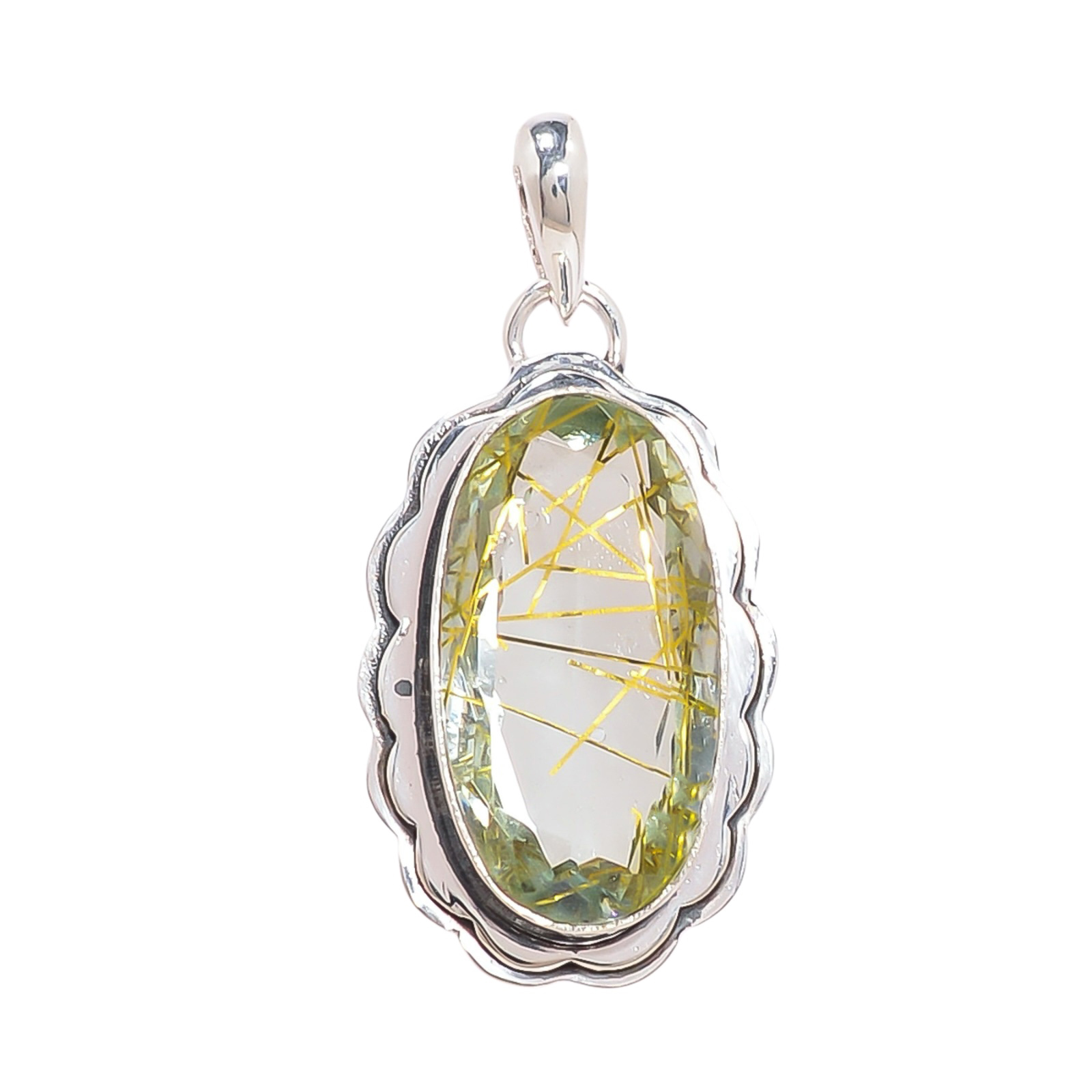 Golden Rutilated Quartz - Simulated 925 Solid Sterling Silver Pendant
