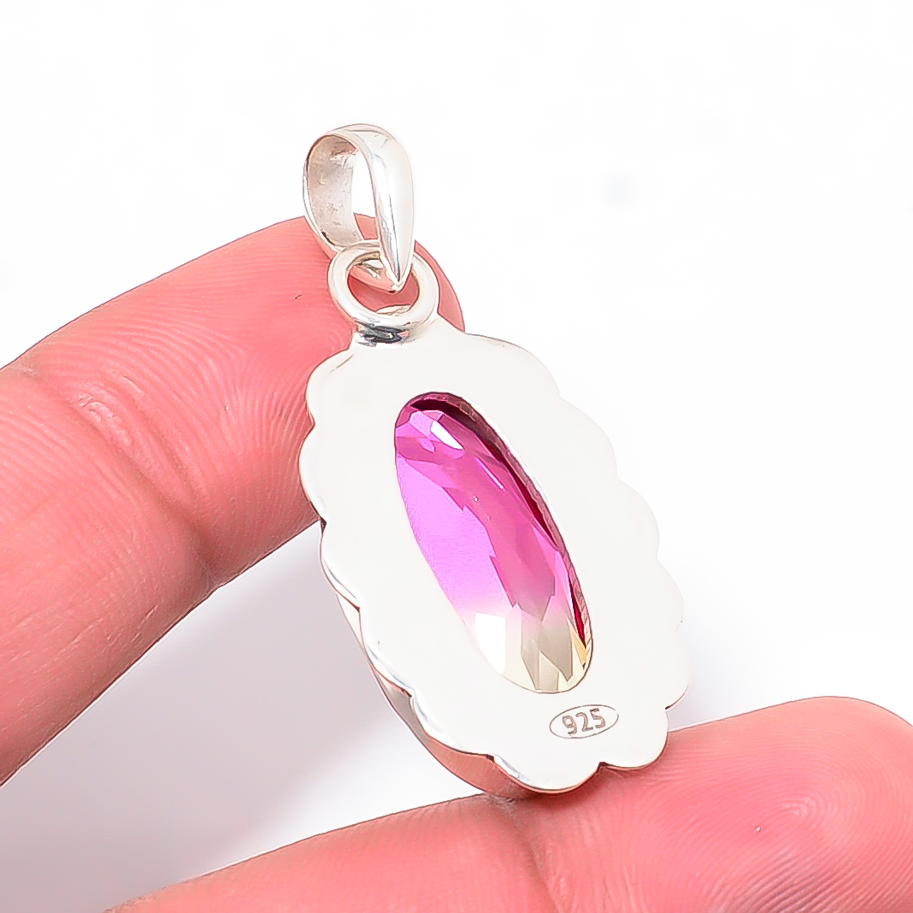 Bi-Colour Tourmaline - Simulated 925 Solid Sterling Silver Pendant
