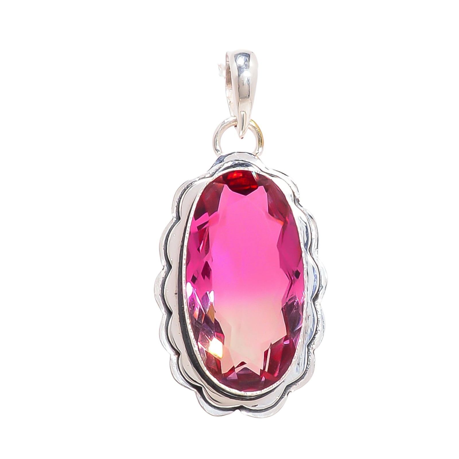 Bi-Colour Tourmaline - Simulated 925 Solid Sterling Silver Pendant