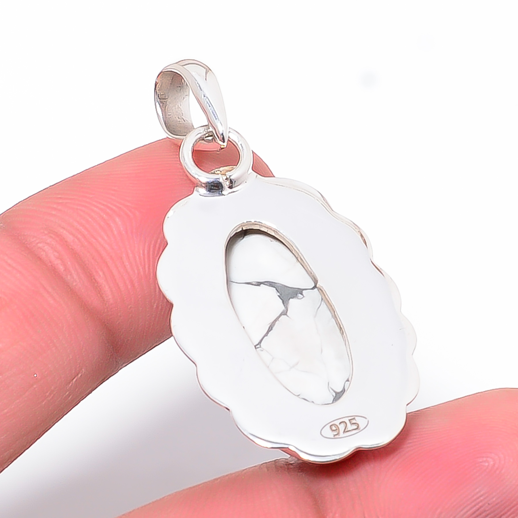 Natural White Howlite - United States 925 Solid Sterling Silver Pendant