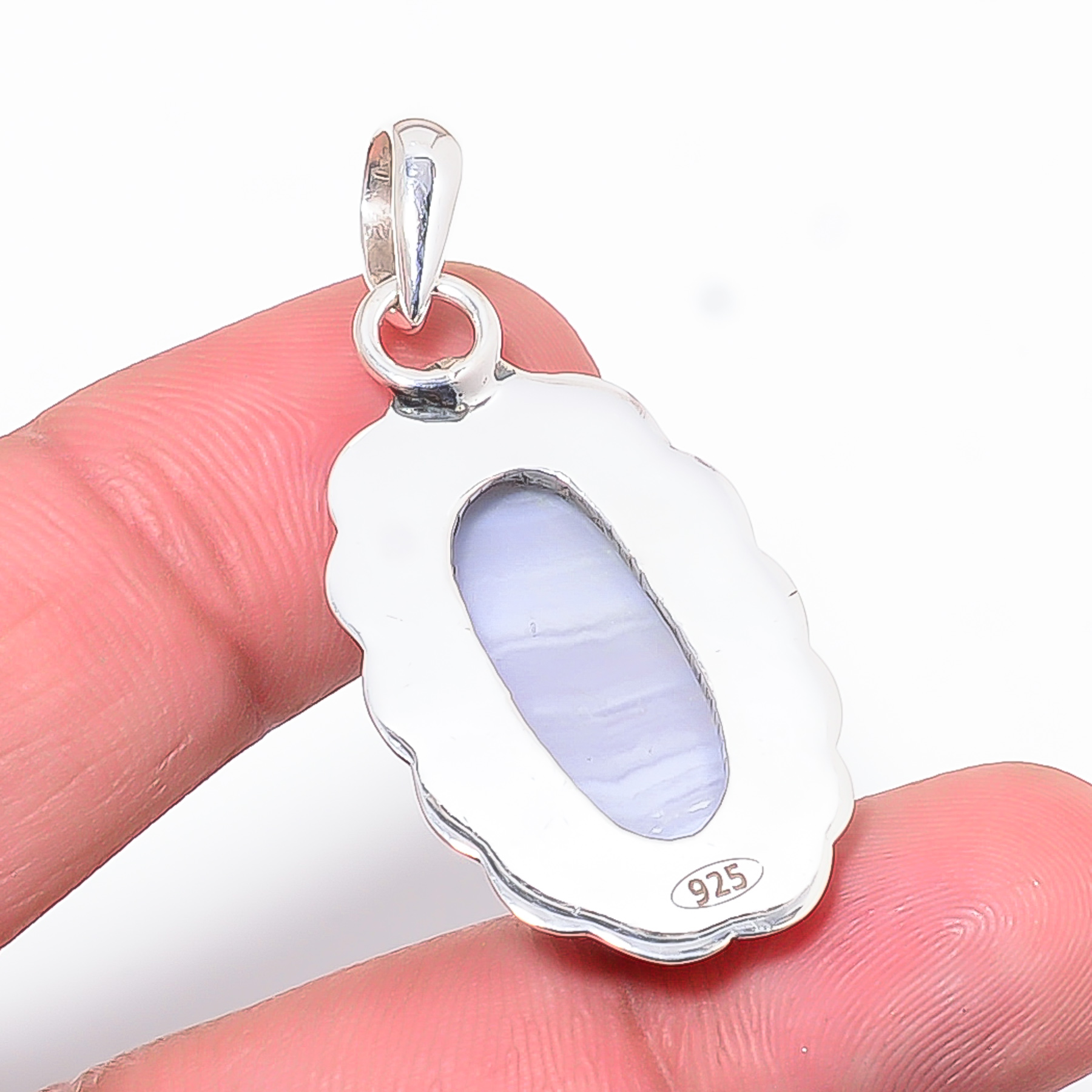 Blue Lace Agate - Namibia 925 Solid Sterling Silver Pendant