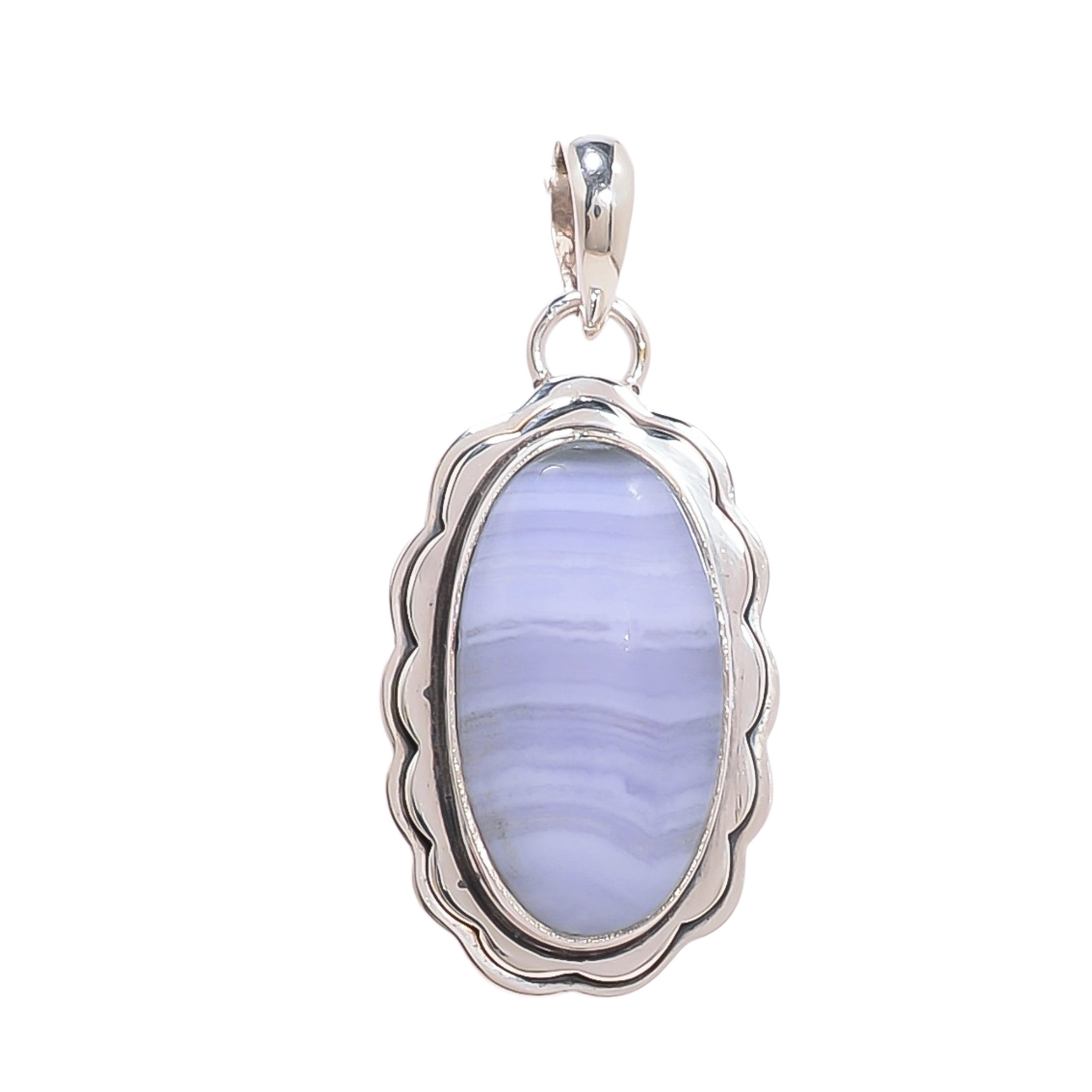 Blue Lace Agate - Namibia 925 Solid Sterling Silver Pendant