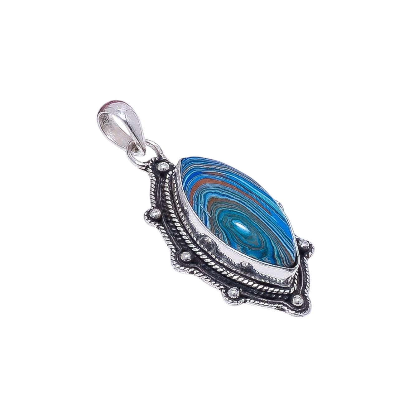 Blue Rainbow Calsilica - Simulated 925 Solid Sterling Silver Pendant