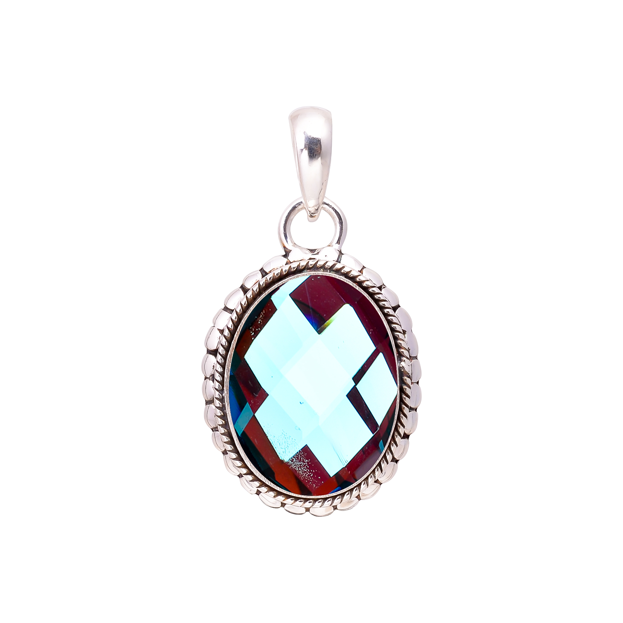 Black Rainbow Mystic Fire Topaz - Simulated 925 Solid Sterling Silver Pendant