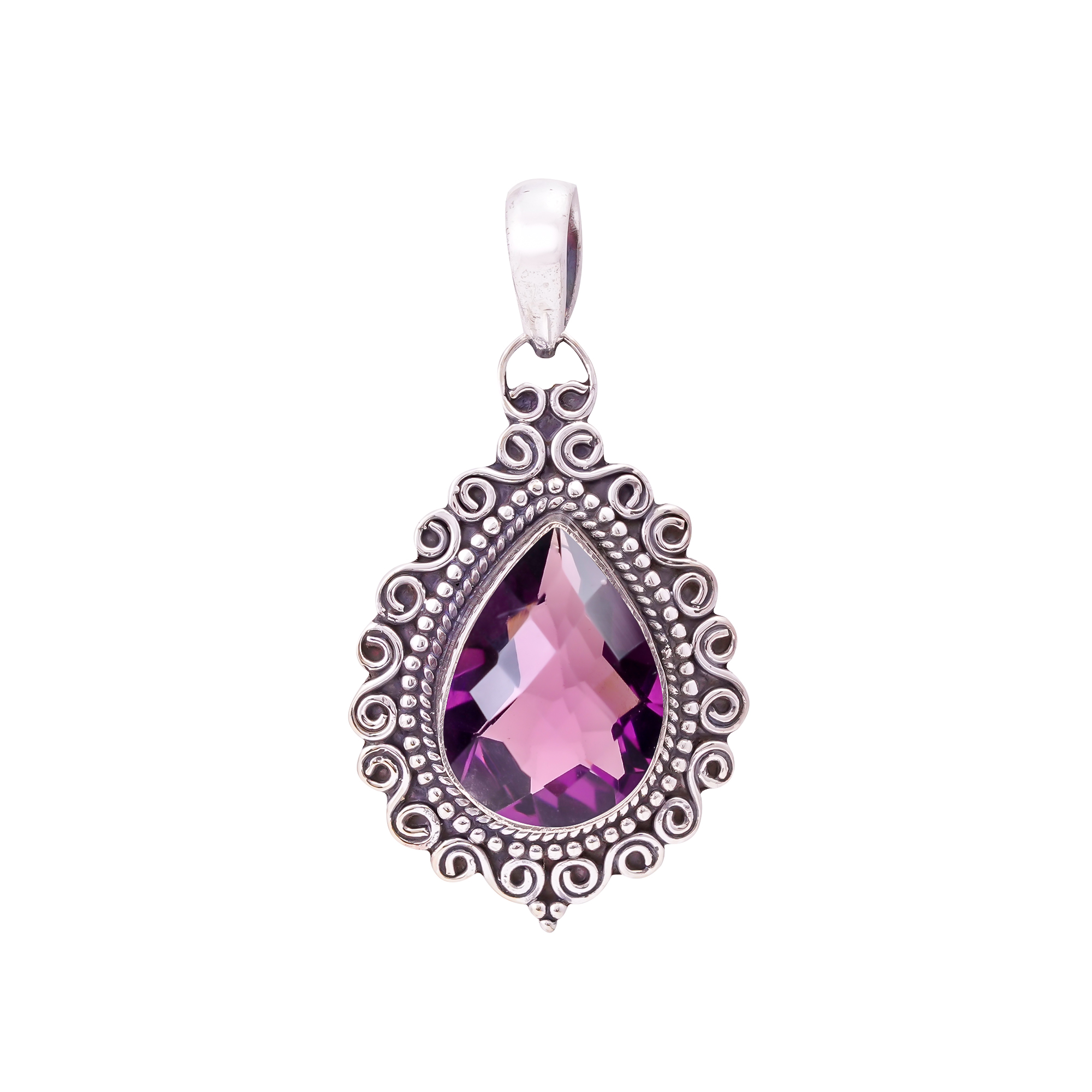 Purple Amethyst - Simulated 925 Solid Sterling Silver Pendant