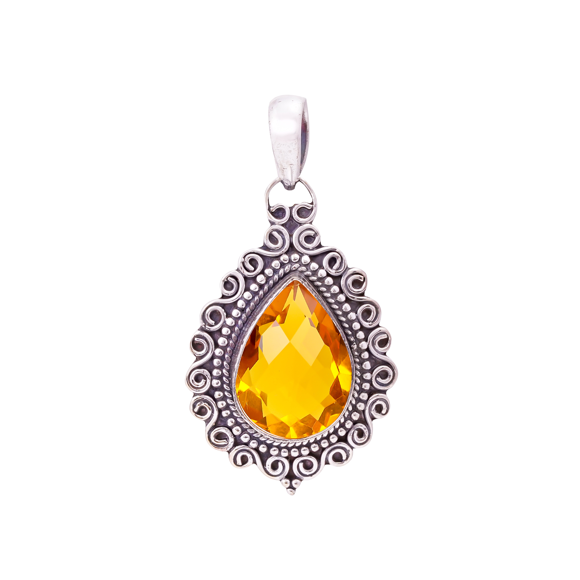 Citrine - Simulated 925 Solid Sterling Silver Pendant
