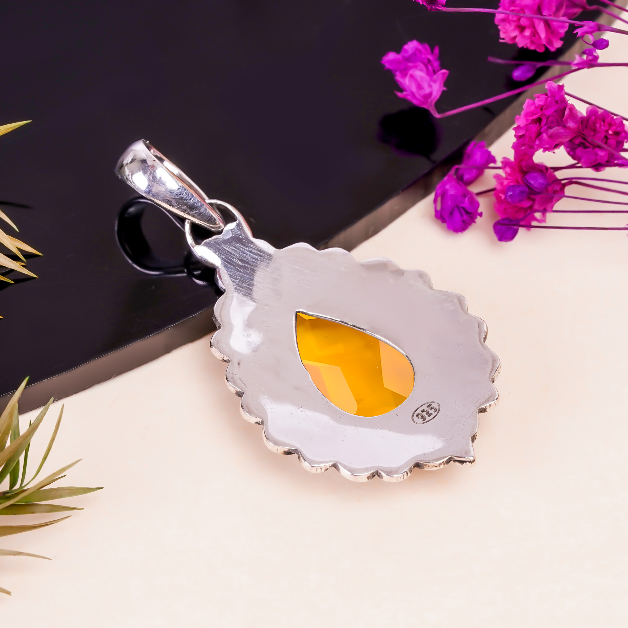 Citrine - Simulated 925 Solid Sterling Silver Pendant