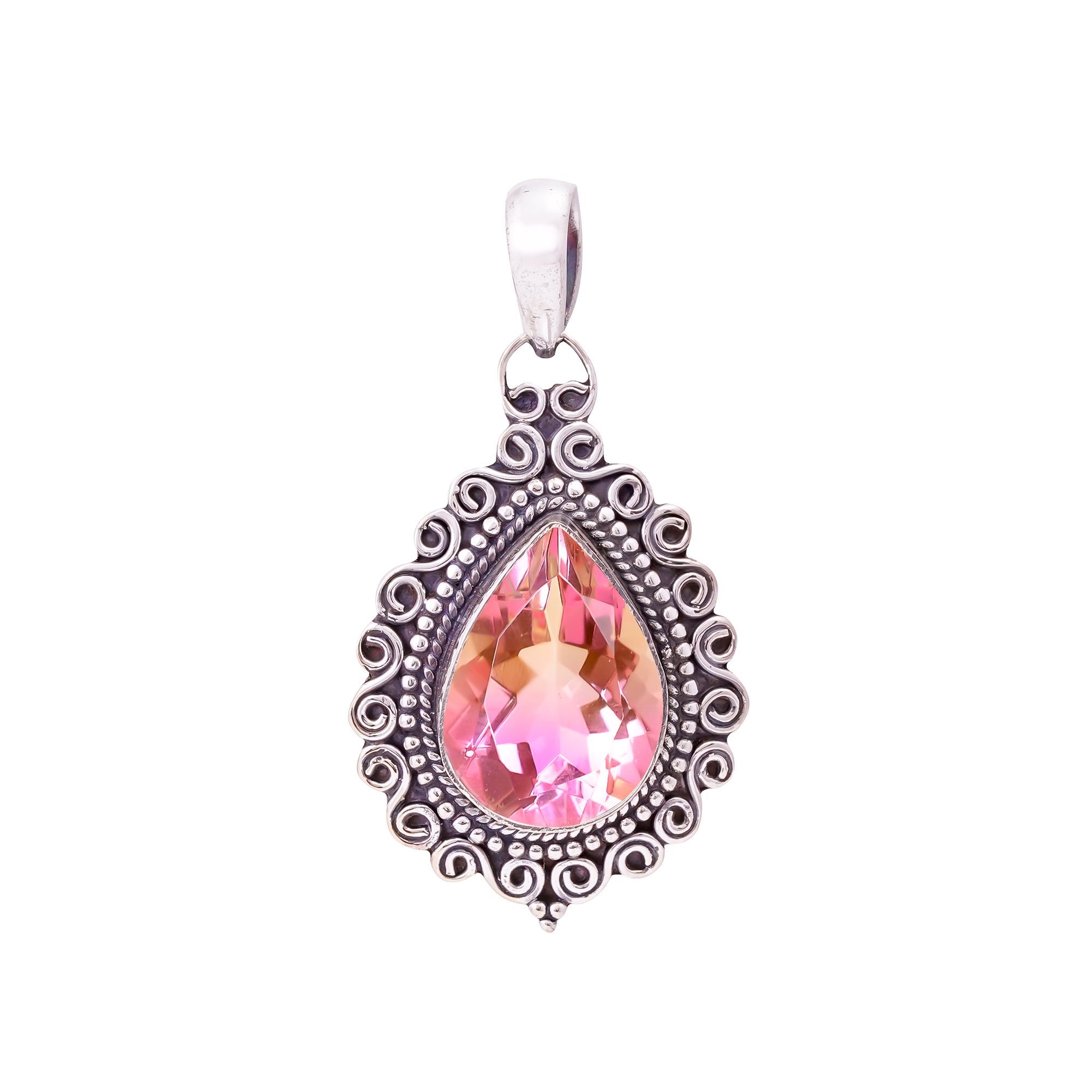 Bi-Colour Tourmaline - Simulated 925 Solid Sterling Silver Pendant