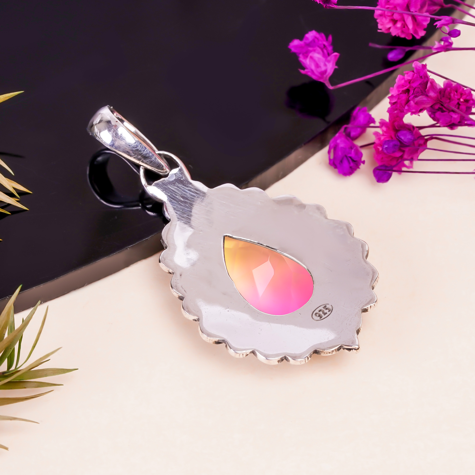 Bi-Colour Tourmaline - Simulated 925 Solid Sterling Silver Pendant
