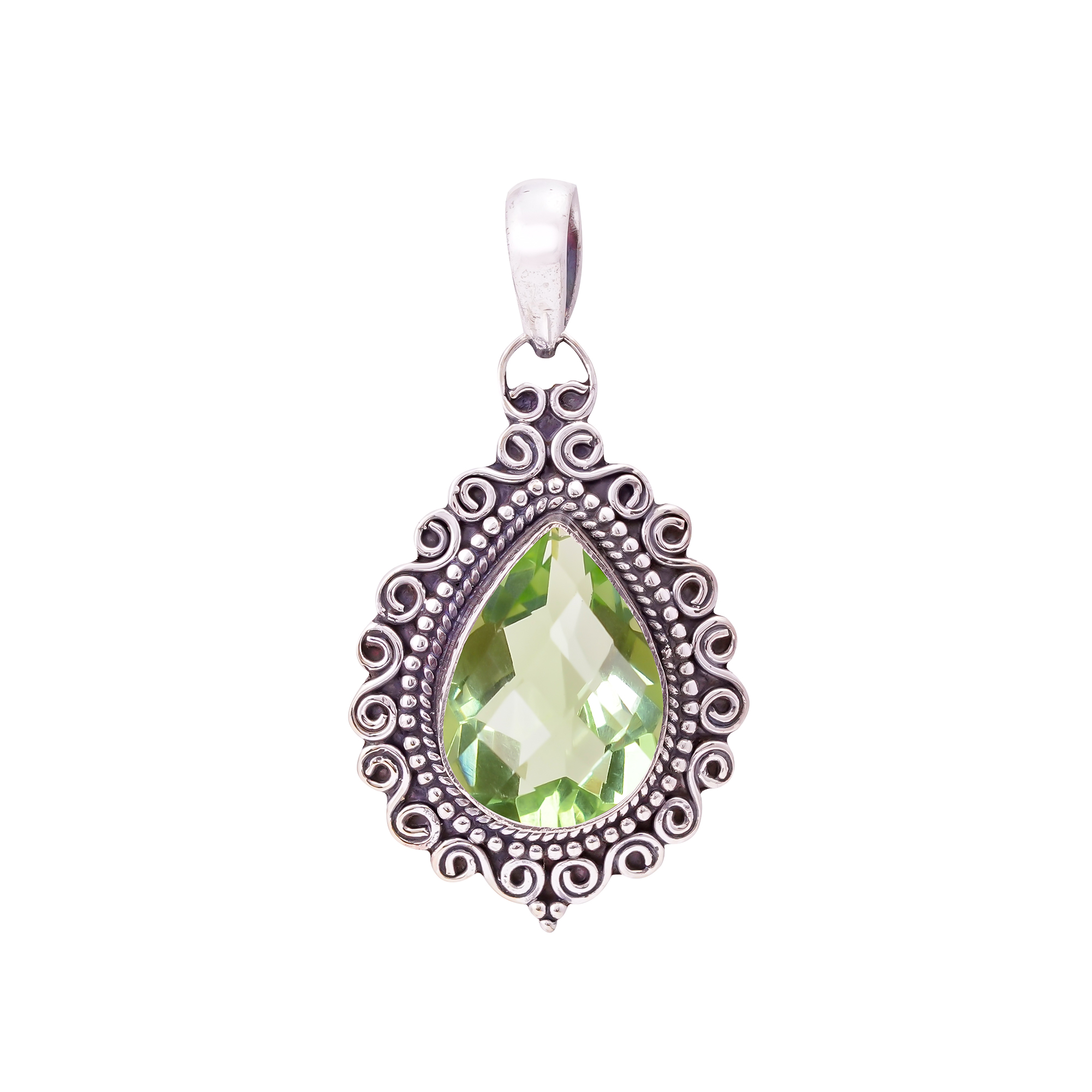 Green Amethyst - Simulated 925 Solid Sterling Silver Pendant