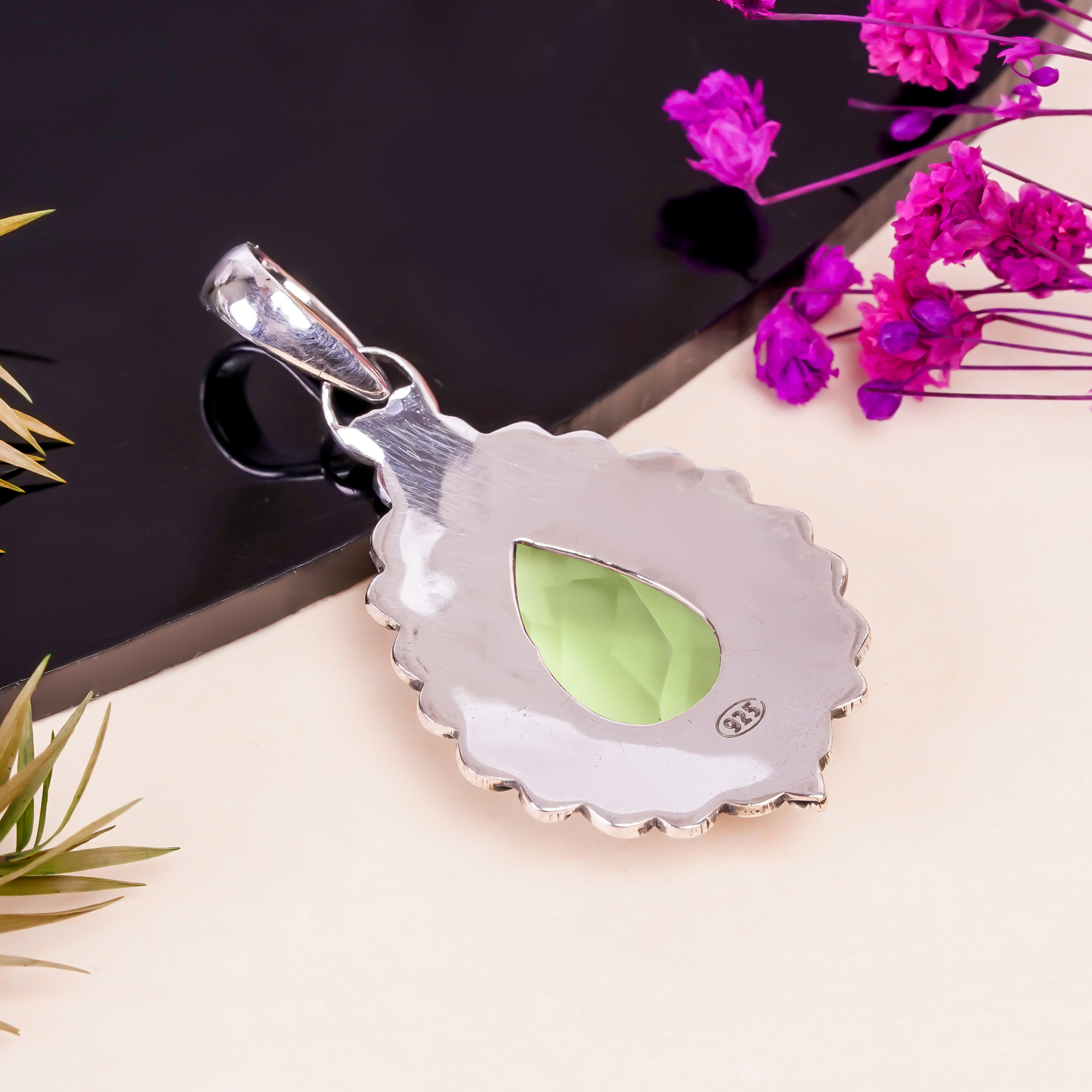 Green Amethyst - Simulated 925 Solid Sterling Silver Pendant