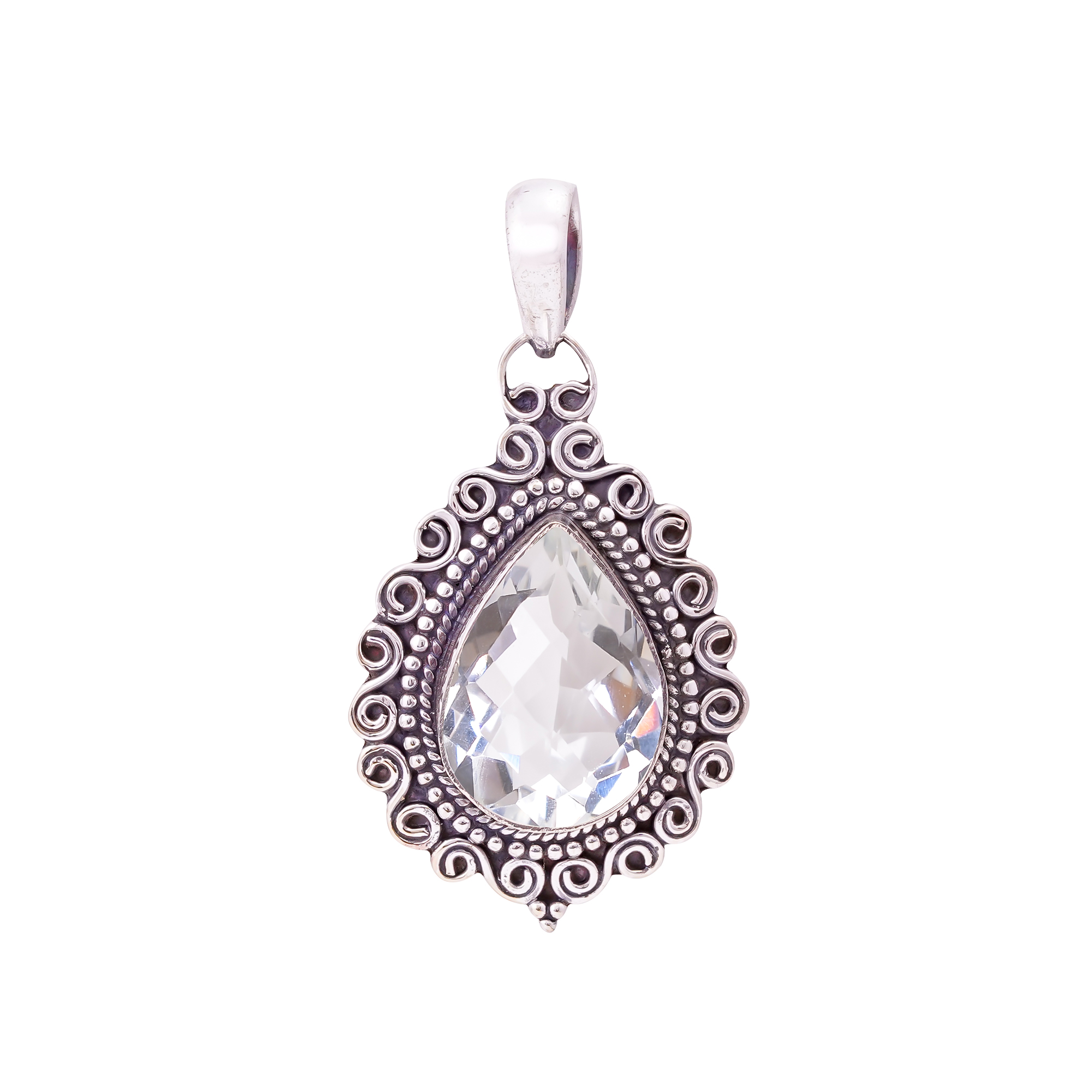 White Topaz - Simulated 925 Solid Sterling Silver Pendant