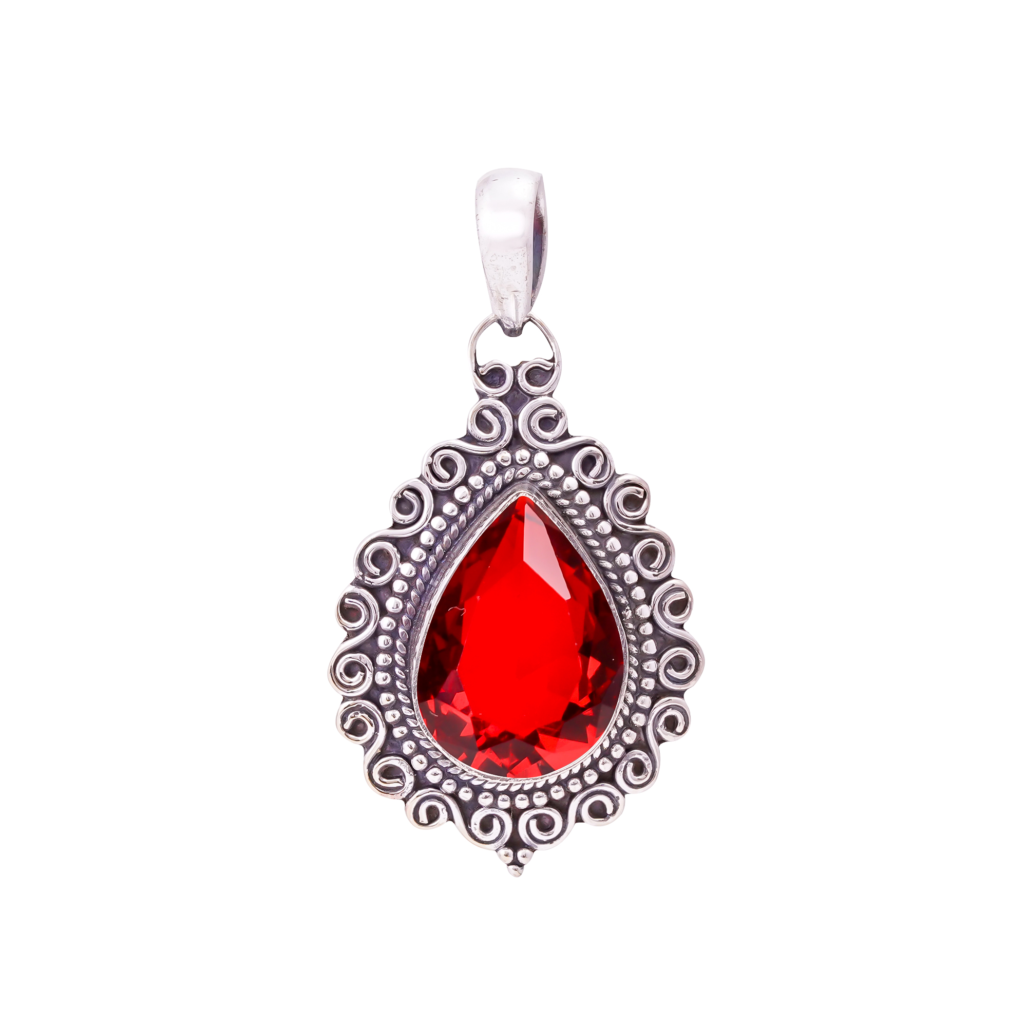 Red Garnet - Simulated 925 Solid Sterling Silver Pendant