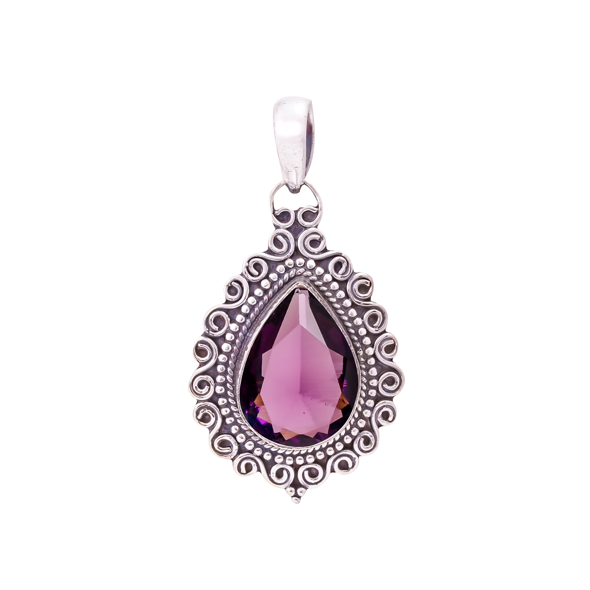 Purple Amethyst - Simulated 925 Solid Sterling Silver Pendant